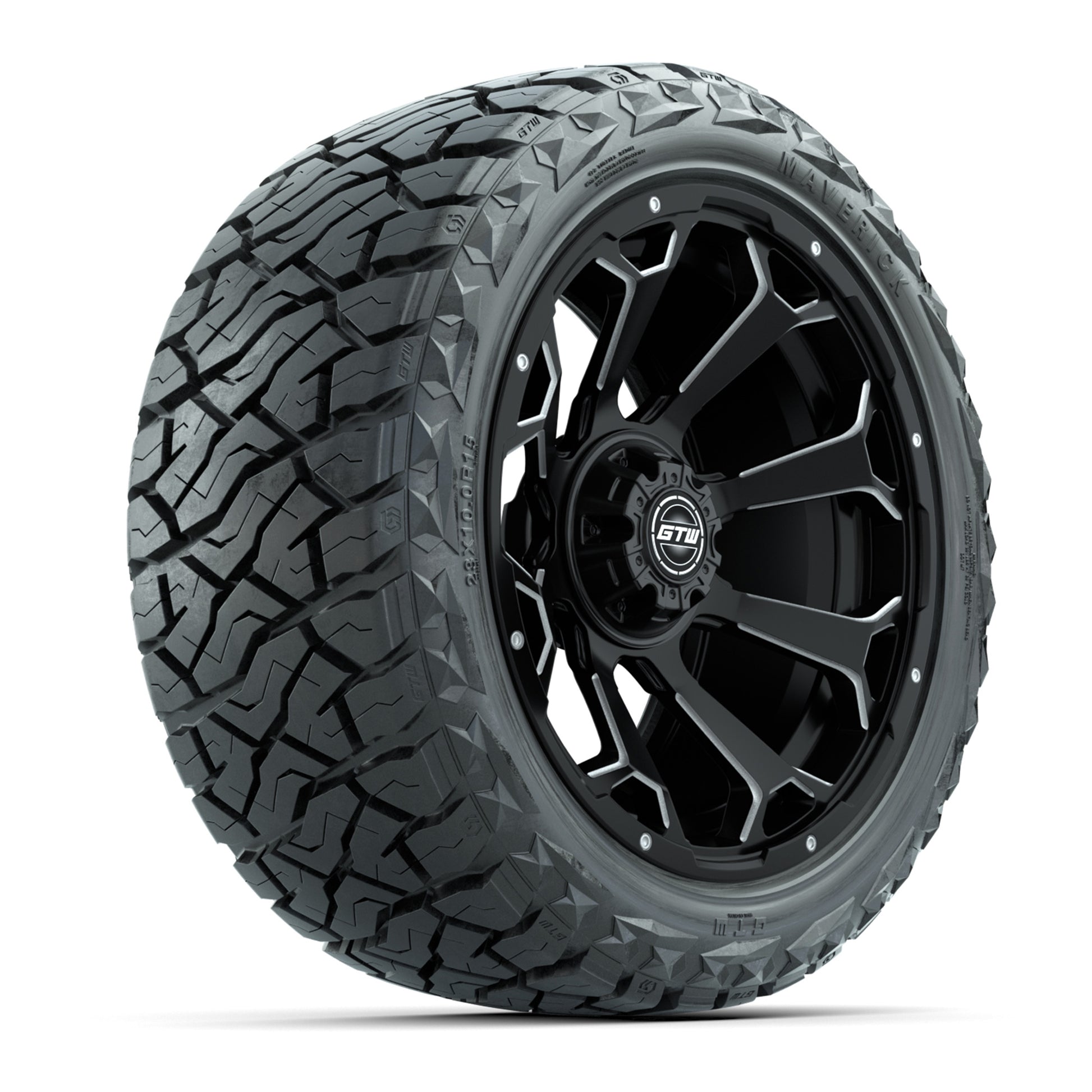 GTW Raven Matte Black 15 in Wheels with 23x10.00-R15 Maverick All-Terrain Tires – Full Set
