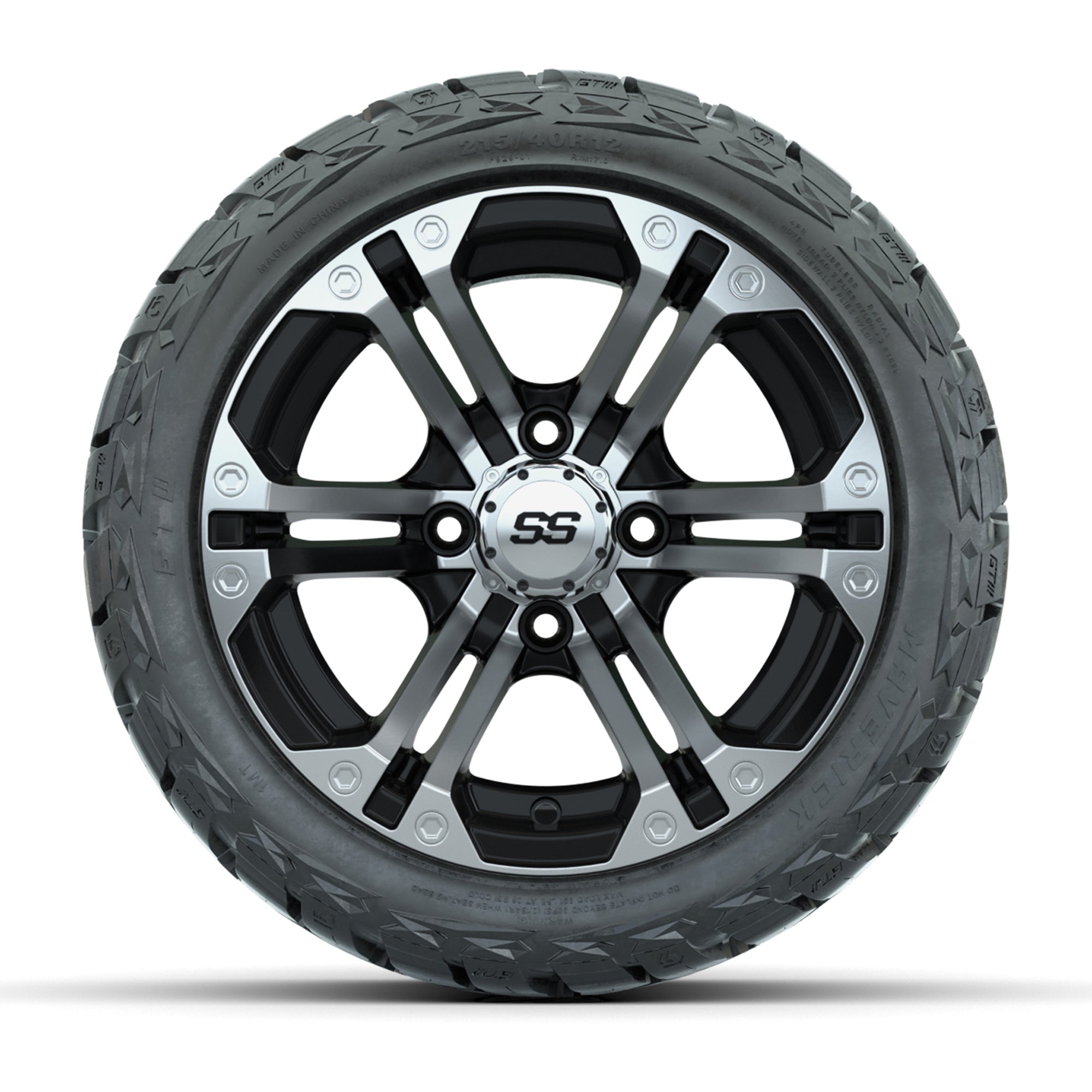 GTW Specter Black/Machined 12 in Wheels with 215/40-R12 Maverick Low-Profile All-Terrain Tires – Full Set