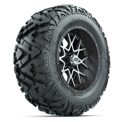 GTW Vortex Matte Gray/Machined 14 in Wheels with 25x10-14 Barrage Mud Tires – Full Set