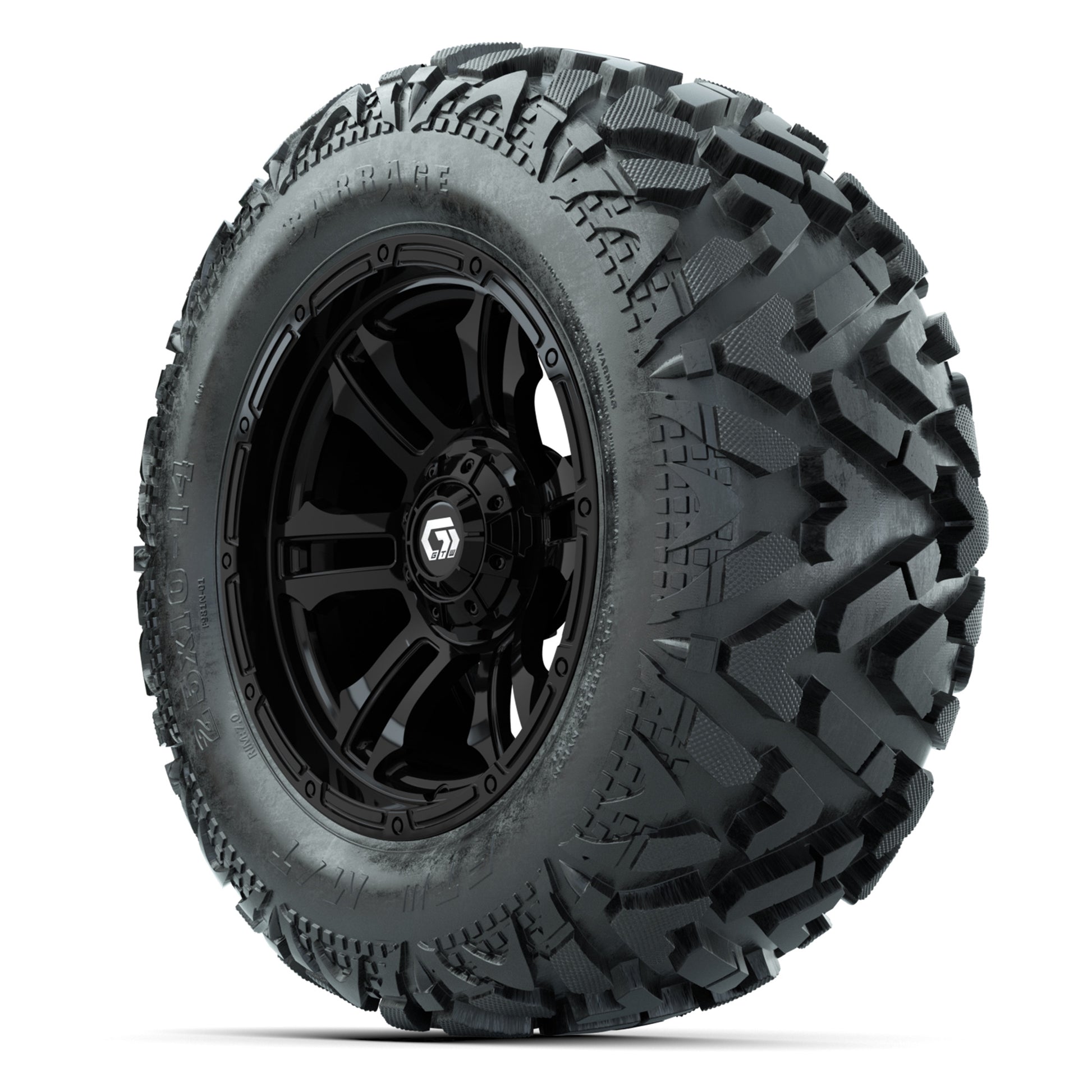 GTW Shogun Gloss Black 14 in Wheels with 25x10-14 Barrage Mu - 3/4 view