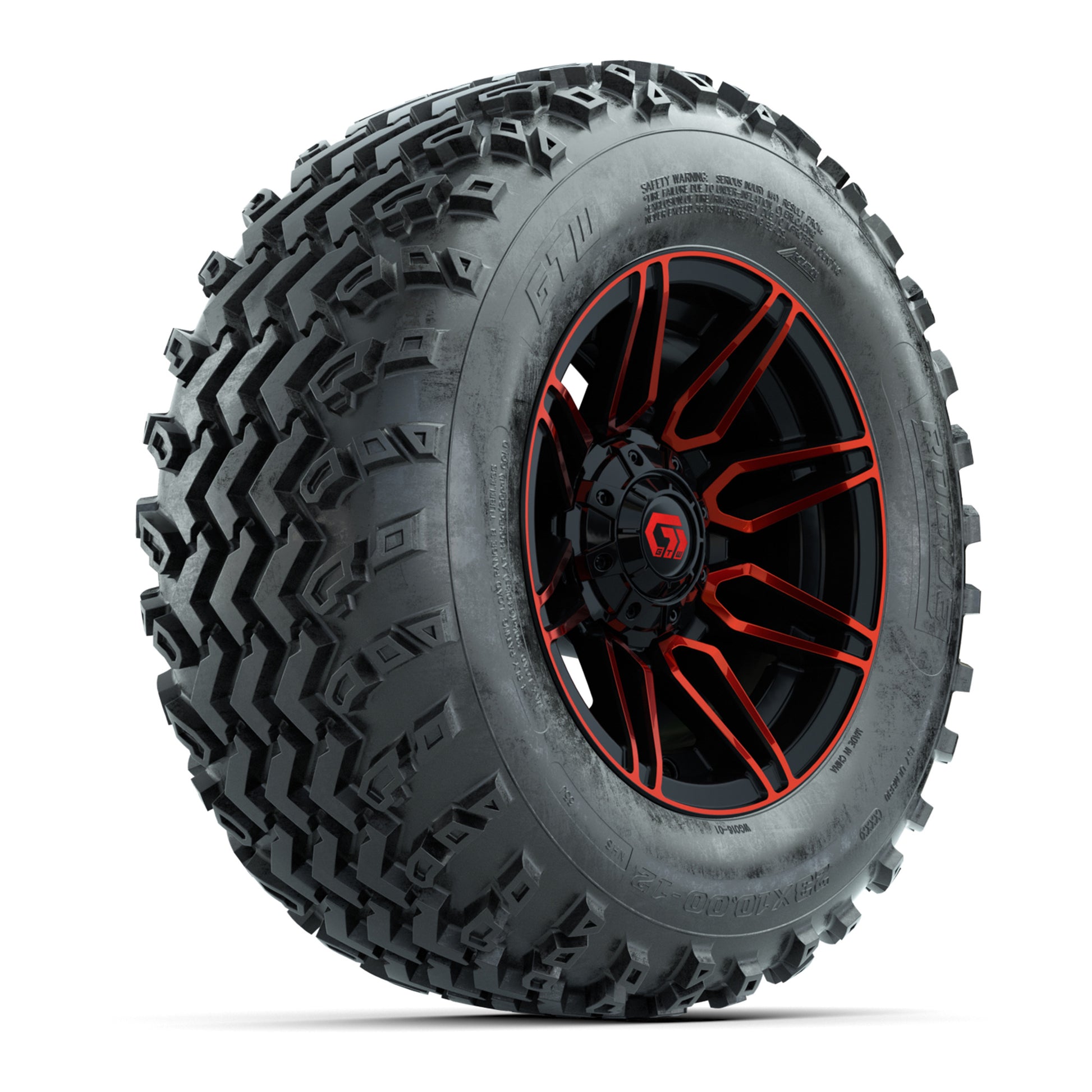 GTW® Stealth Red/Machined 12 in Wheels with 23X10.00-12 Rogue All-Terrain Tires – Full Set