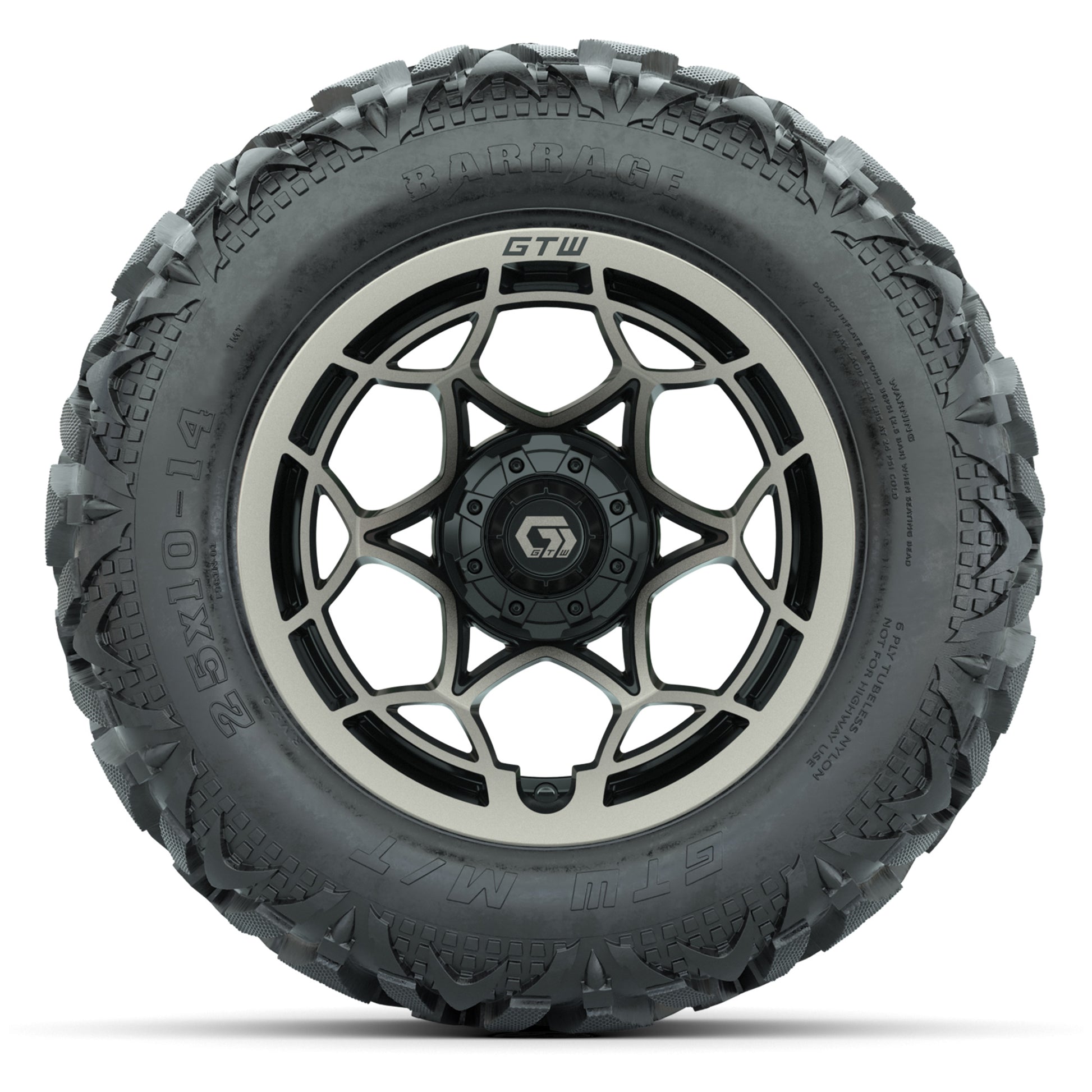 GTW Nexus Black/Bronze 14 in Wheels with 25x10-14 Barrage Mu - front view