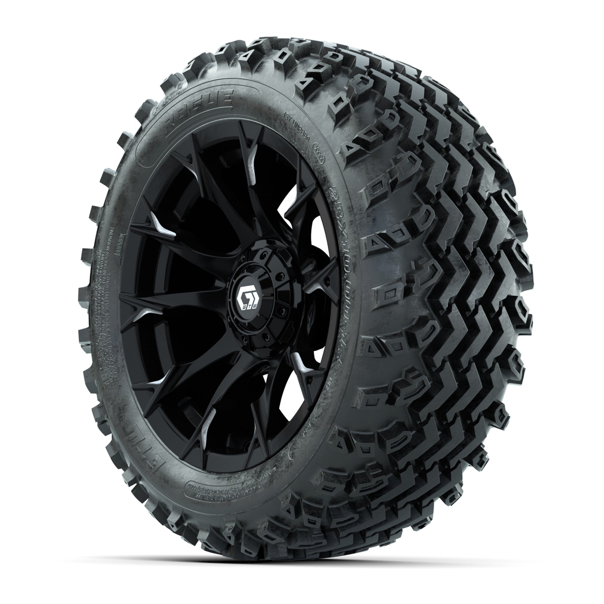 GTW® Diablo Gloss Black/Machined 14 in Wheels with 23X10-14  - 3/4 view