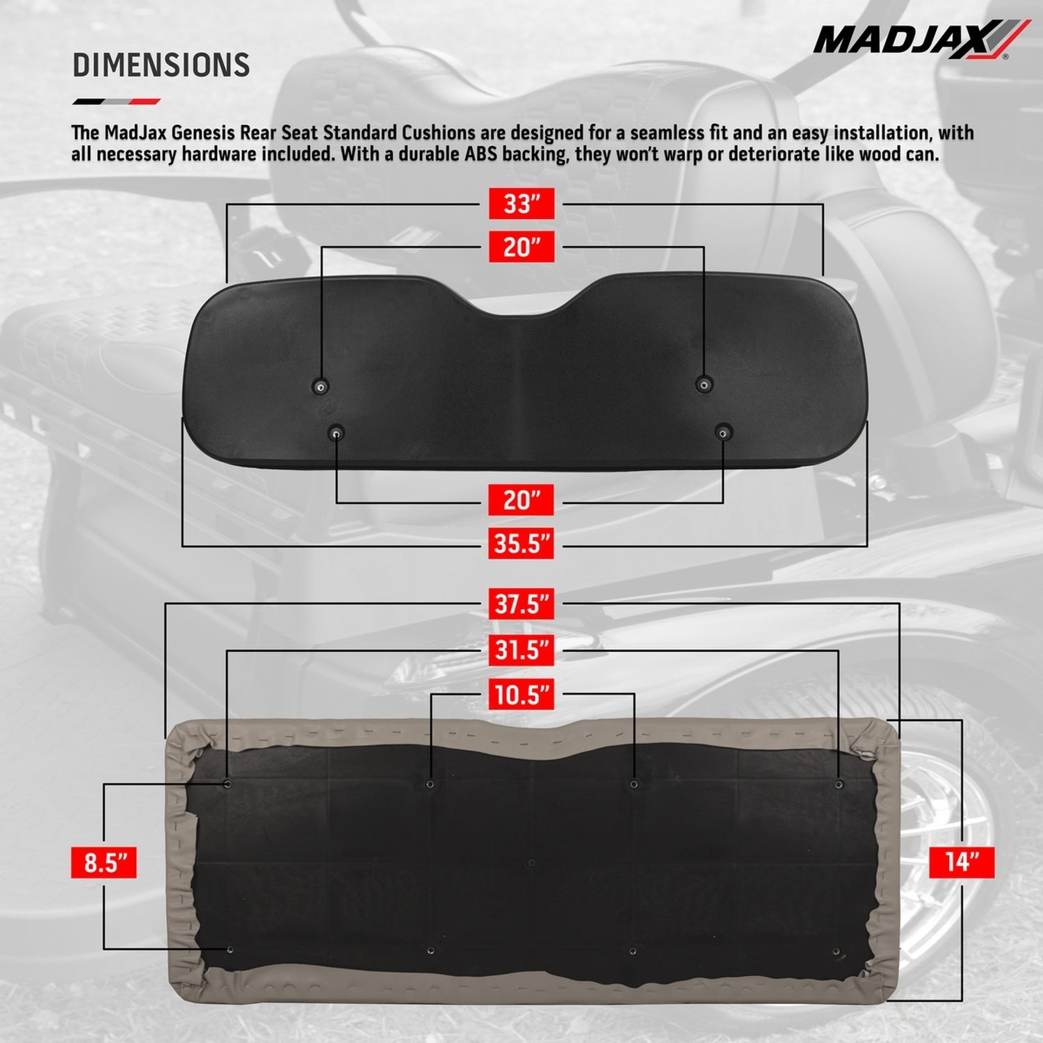 Club Car DS MadJax® Genesis 300 Rear Seat with Standard White Seat Cushions (Years 2000-Up)