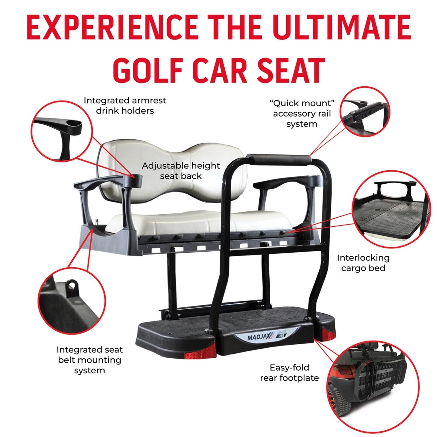Yamaha G29/Drive MadJax® Genesis 300 Rear Seat with Deluxe Grey Seat Cushions (Years 2007-2016)