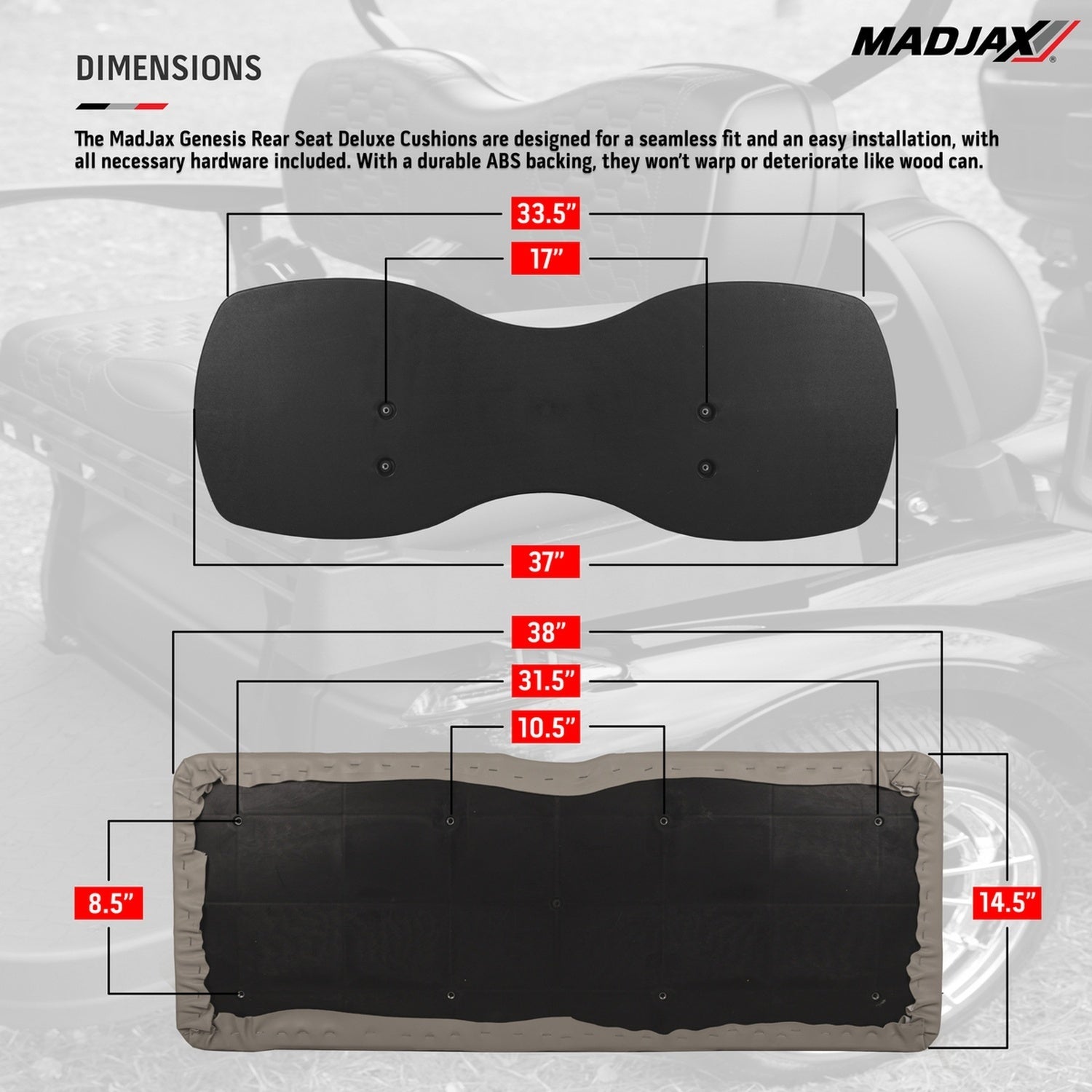 EZGO RXV MadJax® Genesis 250 Rear Seat with Deluxe Oyster Seat Cushions (Years 2008-Up)