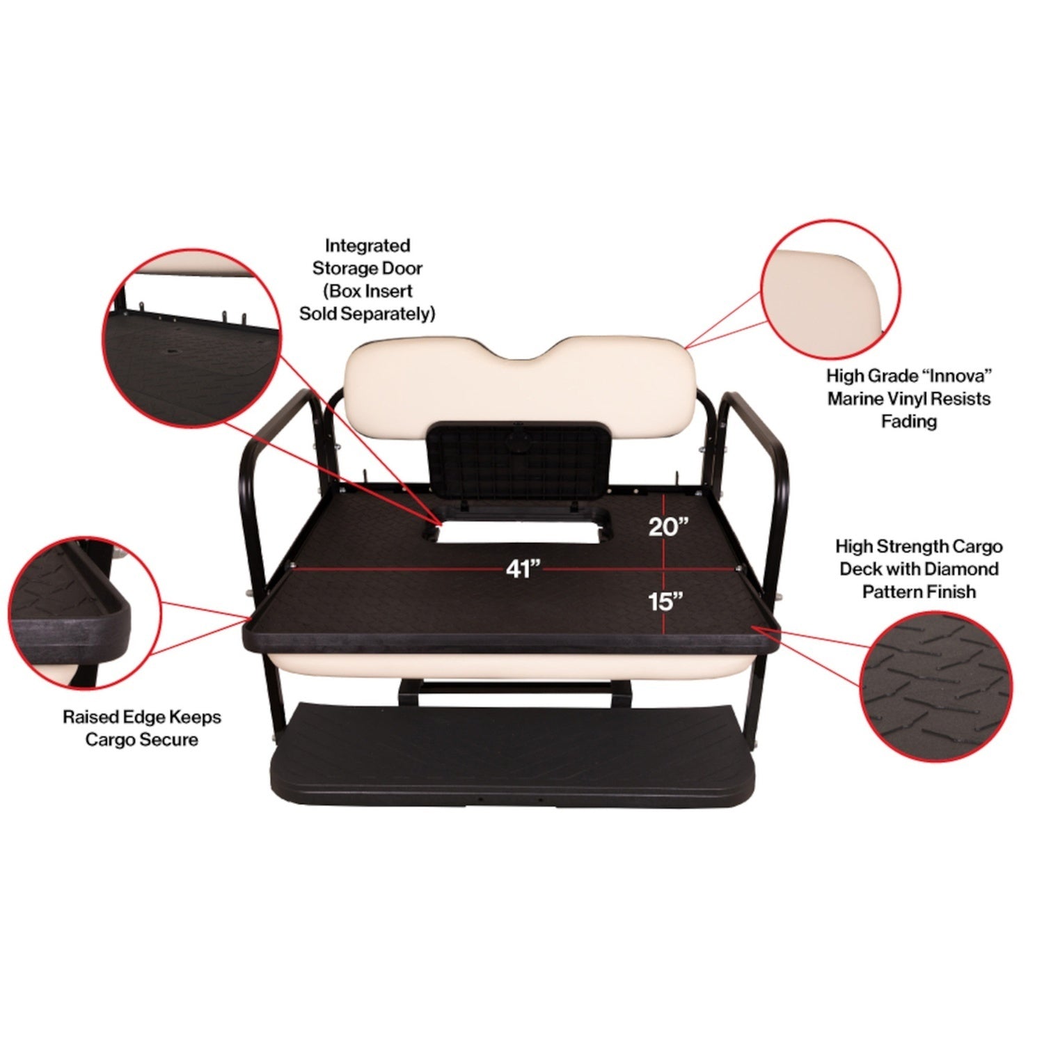 GTW MACH3 Rear Flip Seat for EZGO RXV - Stone Beige (Years 2008-Up)