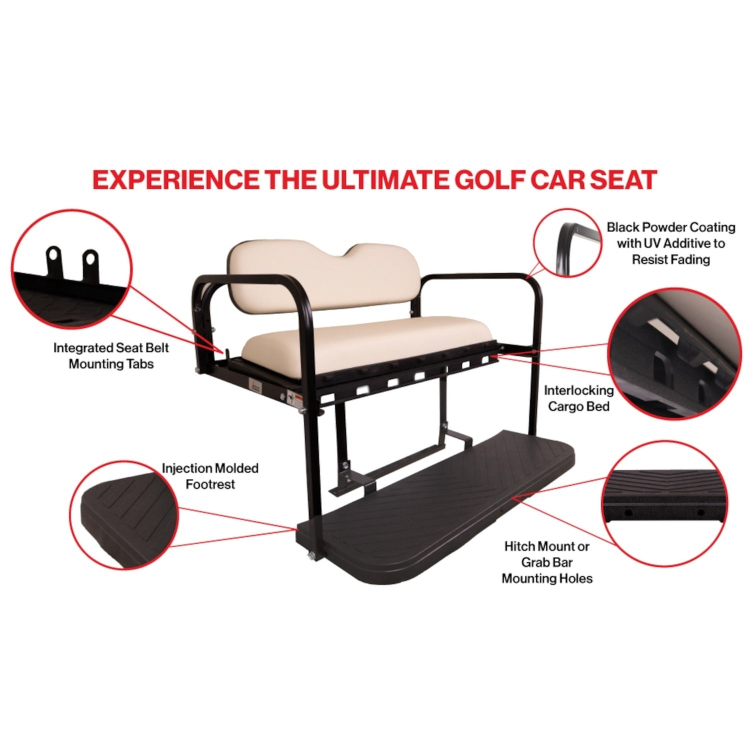 GTW MACH3 Rear Flip Seat for Club Car Precedent, Tempo, & Onward - Gray (Years 2004-Up)