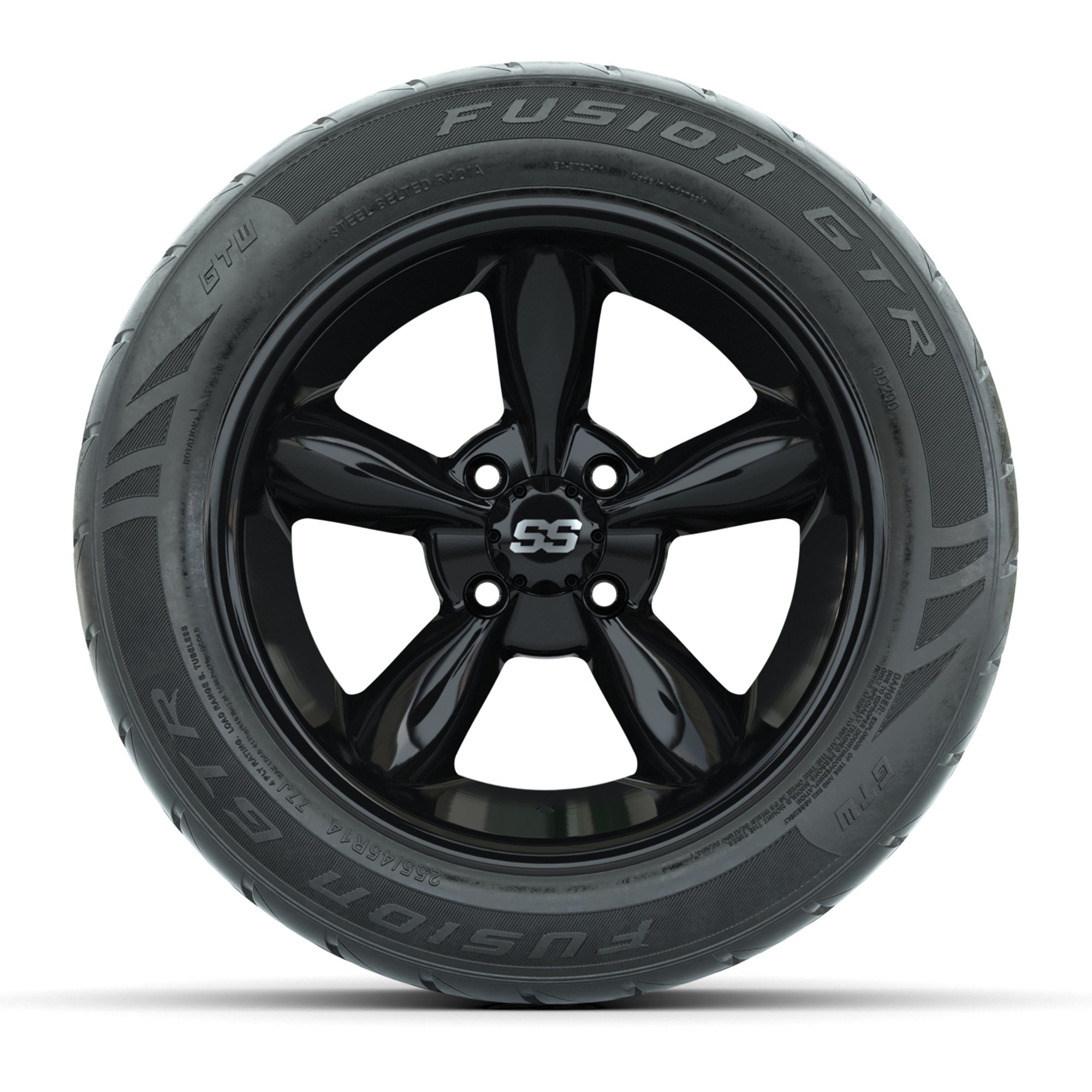 GTW® Godfather Black 14 in Wheels with 255/45-R14 Fusion GTR - 3/4 view