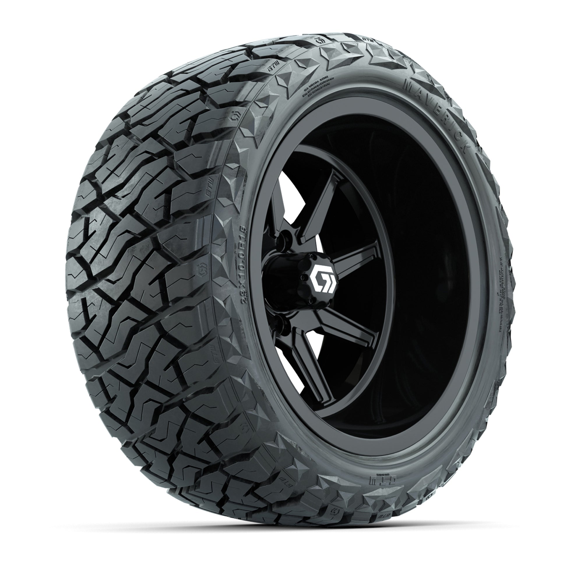 GTW Reaper Gloss Black 15 in Wheels with 23X10-R15 Maverick Steel Belted Radial All-Terrain Tires – Full Set