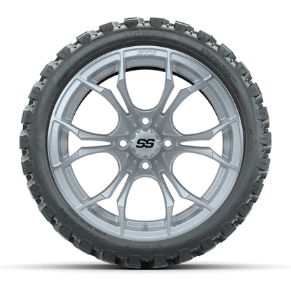 GTW Spyder Silver Brush 15 in Wheels with 23x10-R15 Nomad St - front view
