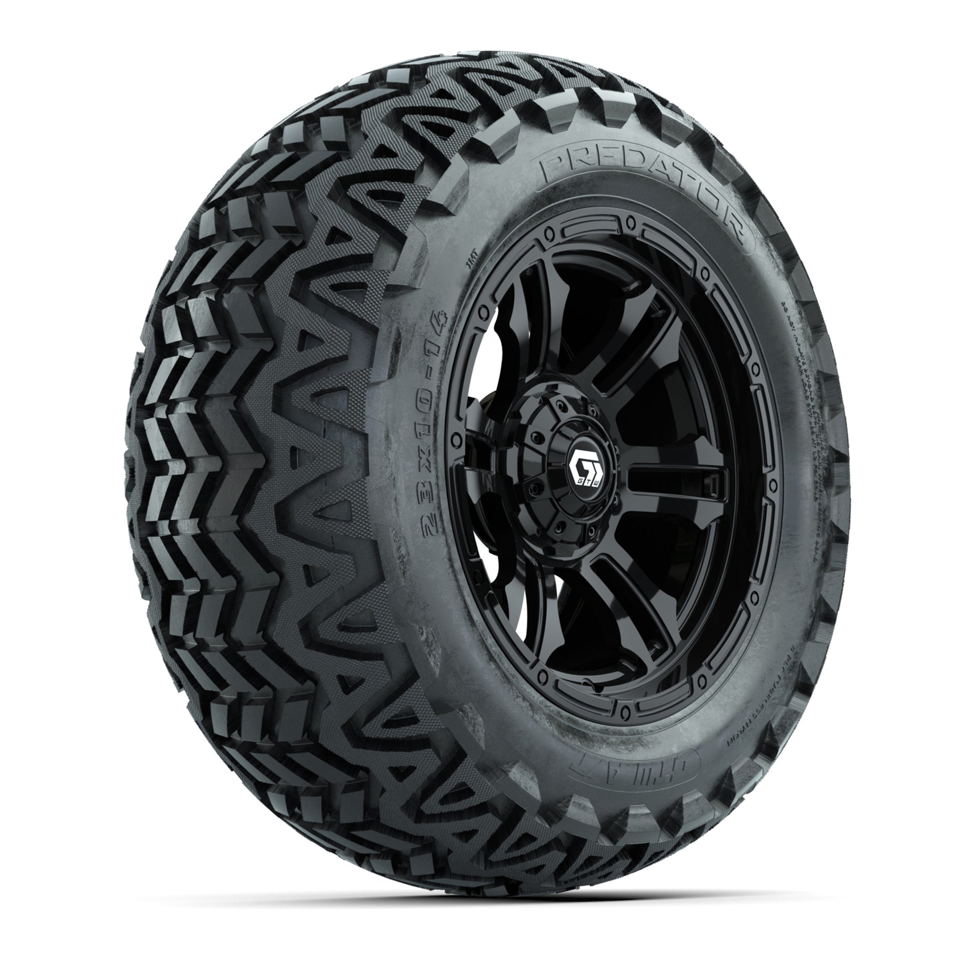GTW® Shogun Gloss Black 14 in Wheels with 23x10-14 Predator All-Terrain Tires – Full Set