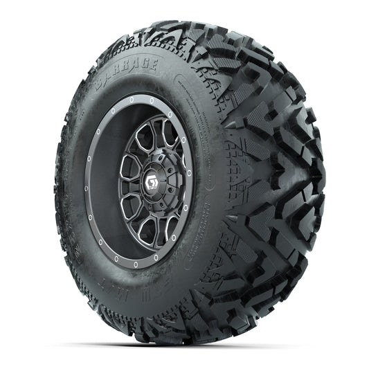 GTW® Volt Gunmetal 12 in Wheels with 25X10-12 Barrage Mud Tires – Full Set