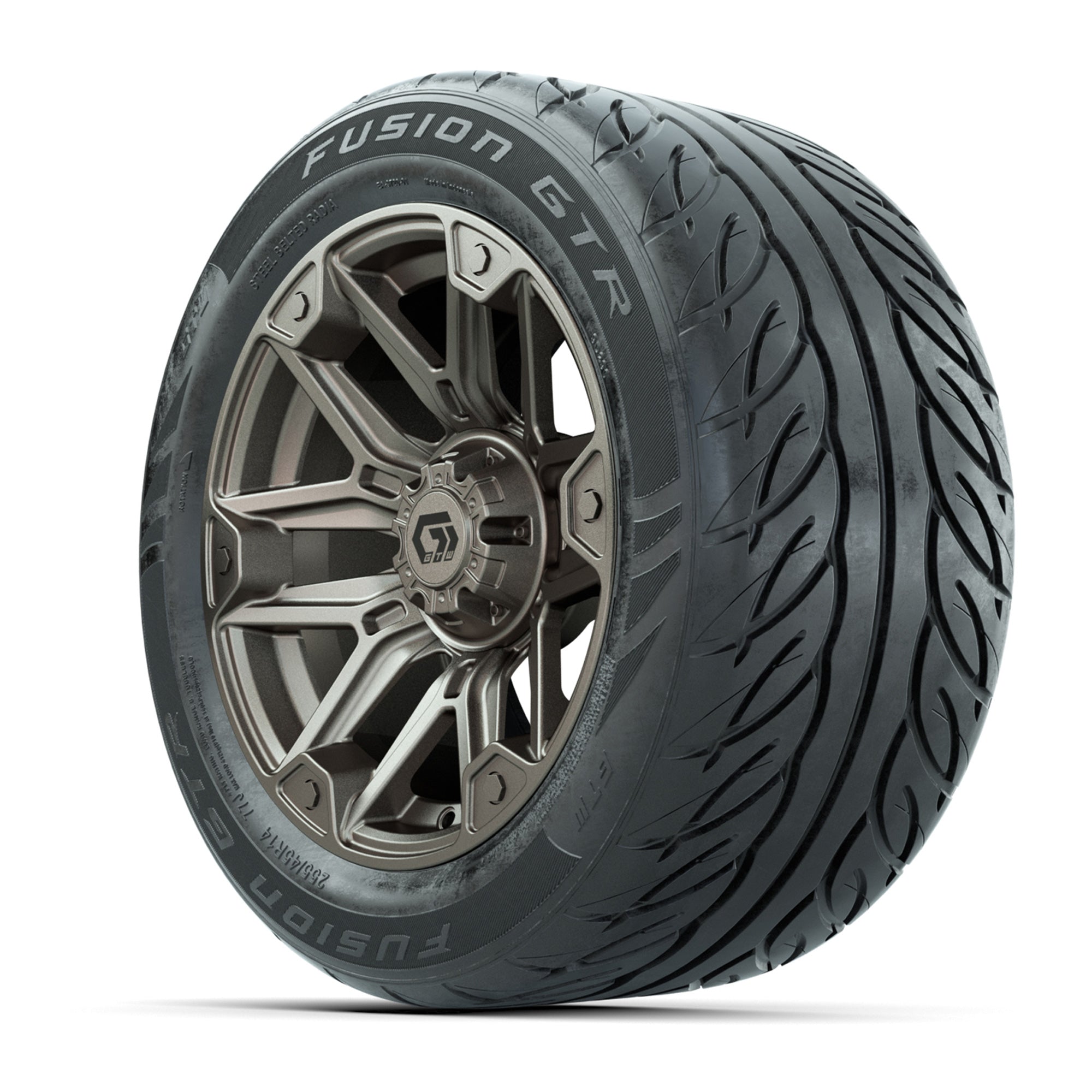 GTW® Graffiti Bronze/Black 14 in Wheels with 255/45-R14 Fusi - 3/4 view