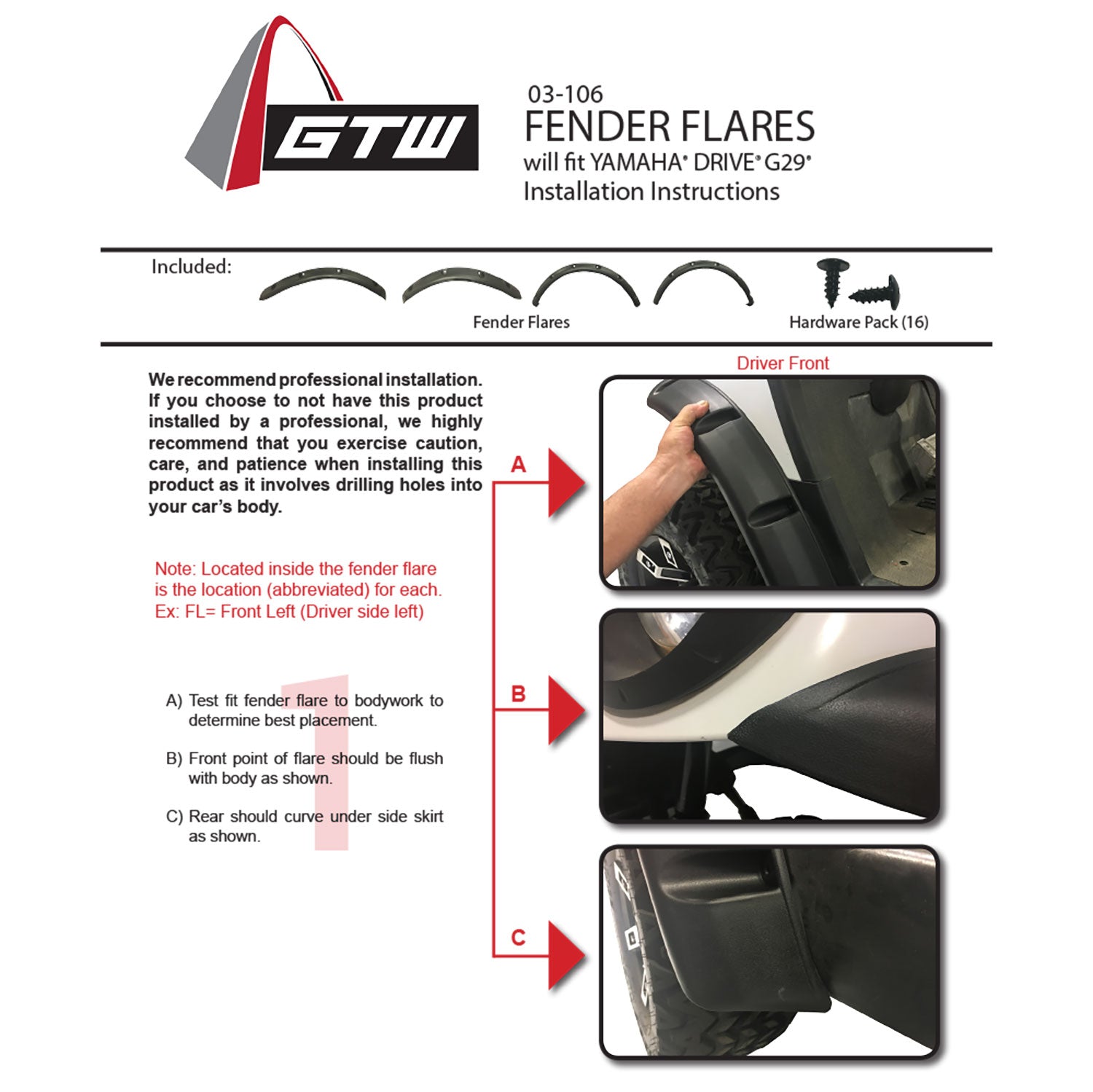 2007-16 Yamaha G29-Drive - GTW Fender Flares