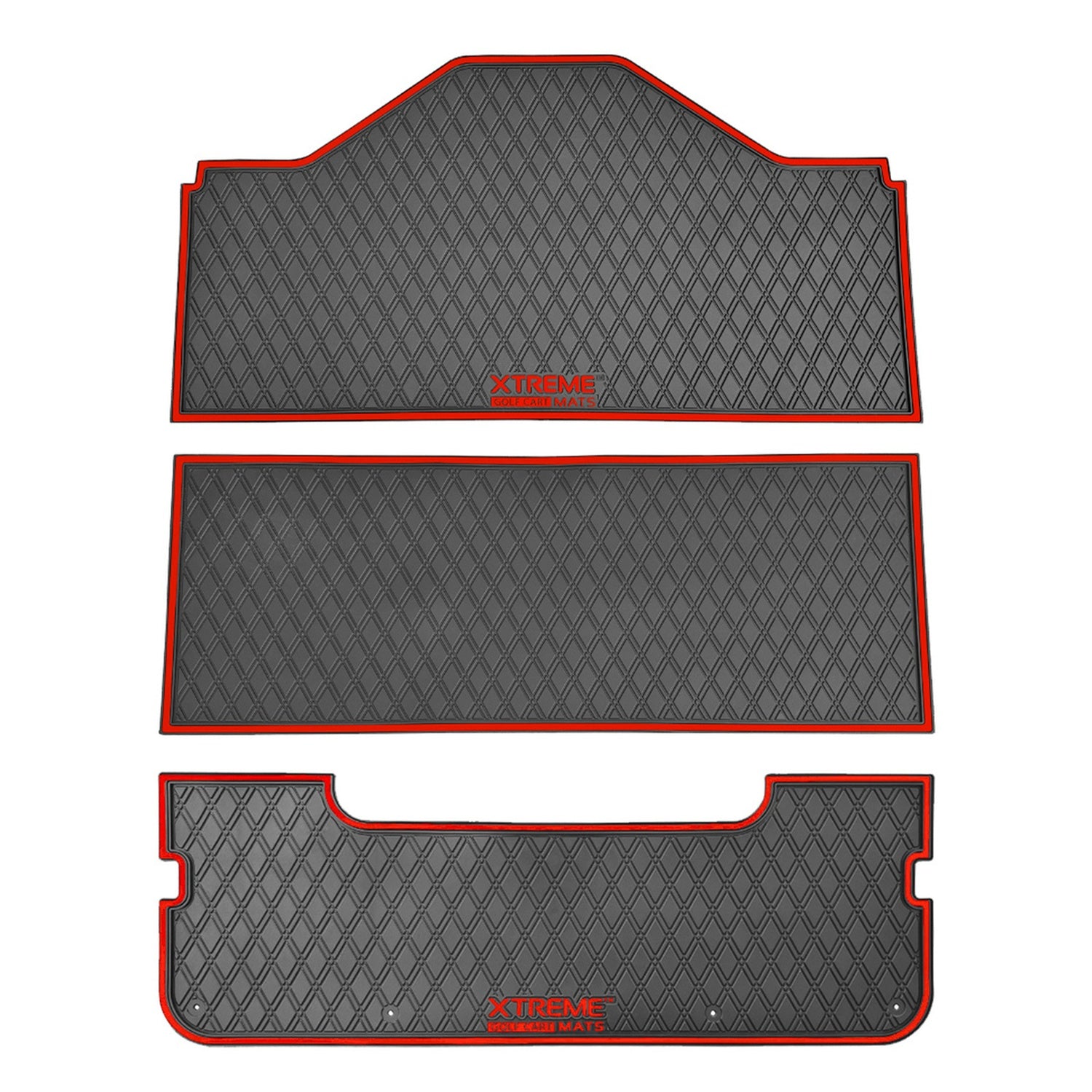 Xtreme Front, Middle, & Rear Floor Mats for Evolution D5 Ranger & Maverick – Black/Red