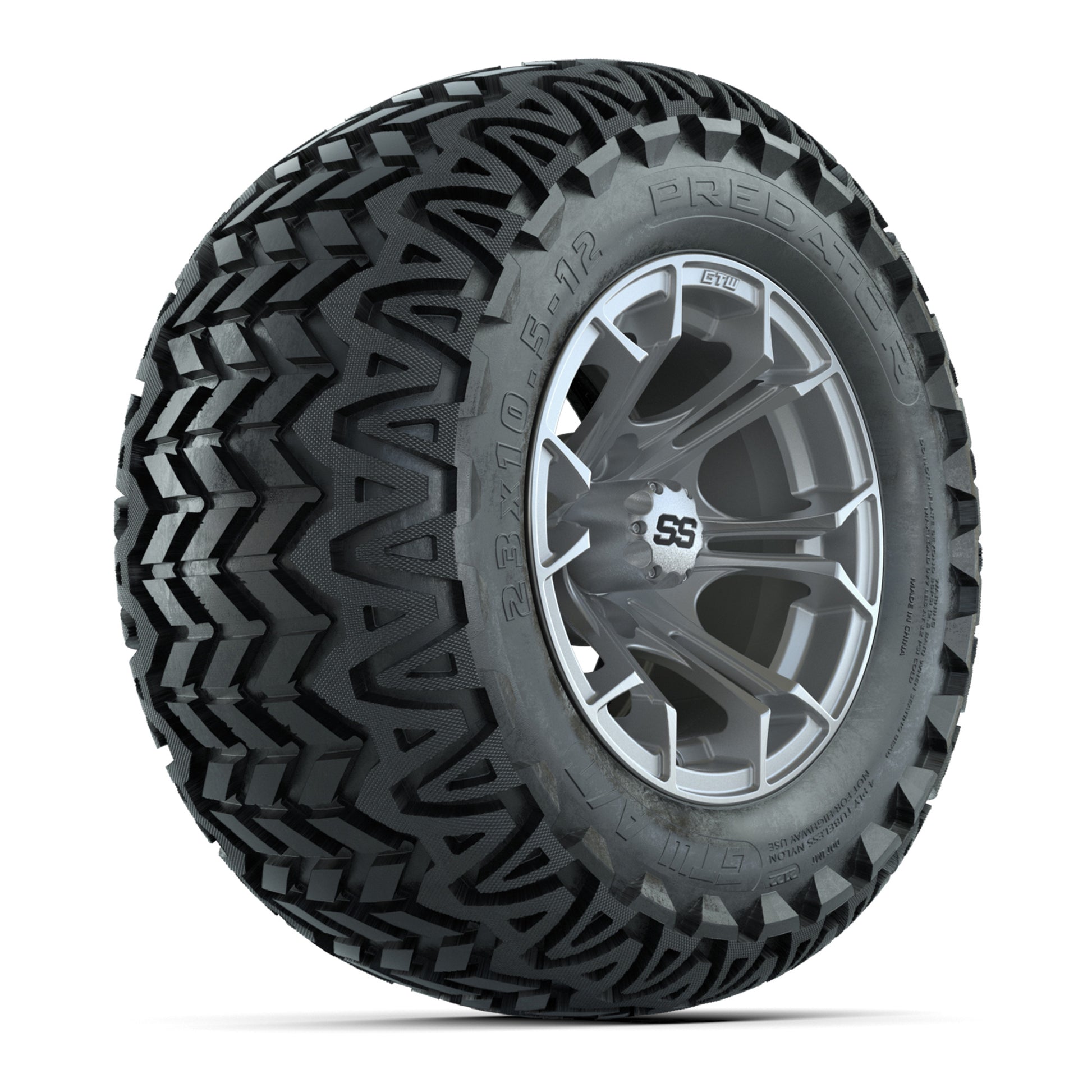 GTW® Spyder Silver Brush 12 in Wheels with 23X10.5-12 Predator All-Terrain Tires – Full Set