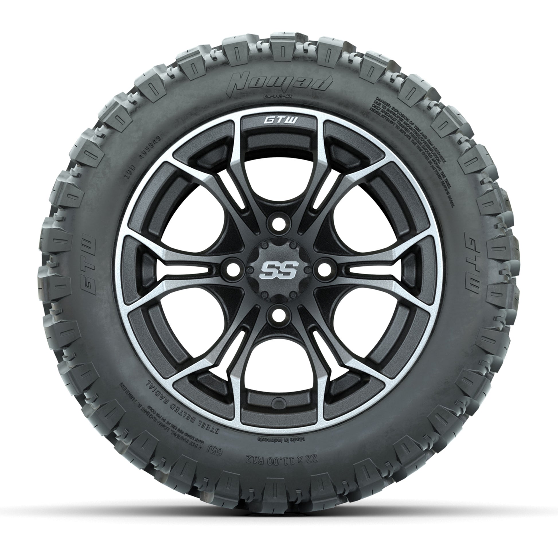 Set of (4) 12 in GTW Spyder Wheels with 22x11-R12 GTW Nomad All-Terrain Tires