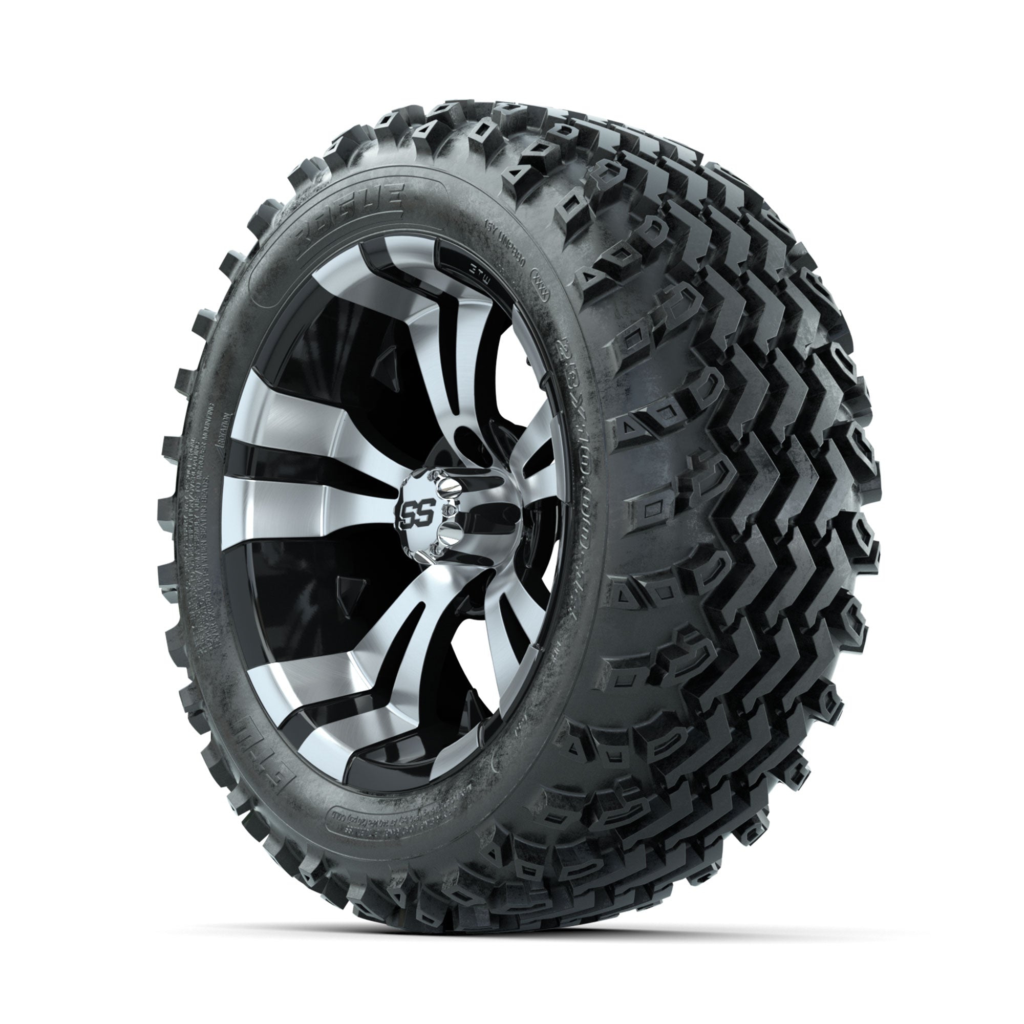 GTW Vampire Machined/Black 14 in Wheels with 23x10.00-14 Rog - 3/4 view