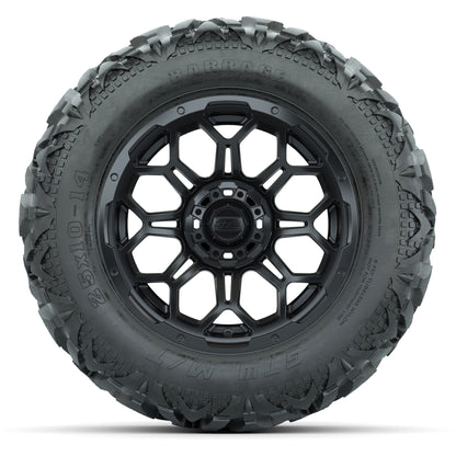GTW Bravo Matte Black 14 in Wheels with 25x10-14 Barrage Mud - front view