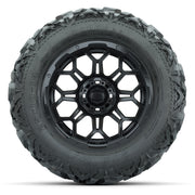 GTW Bravo Matte Black 14 in Wheels with 25x10-14 Barrage Mud - front view