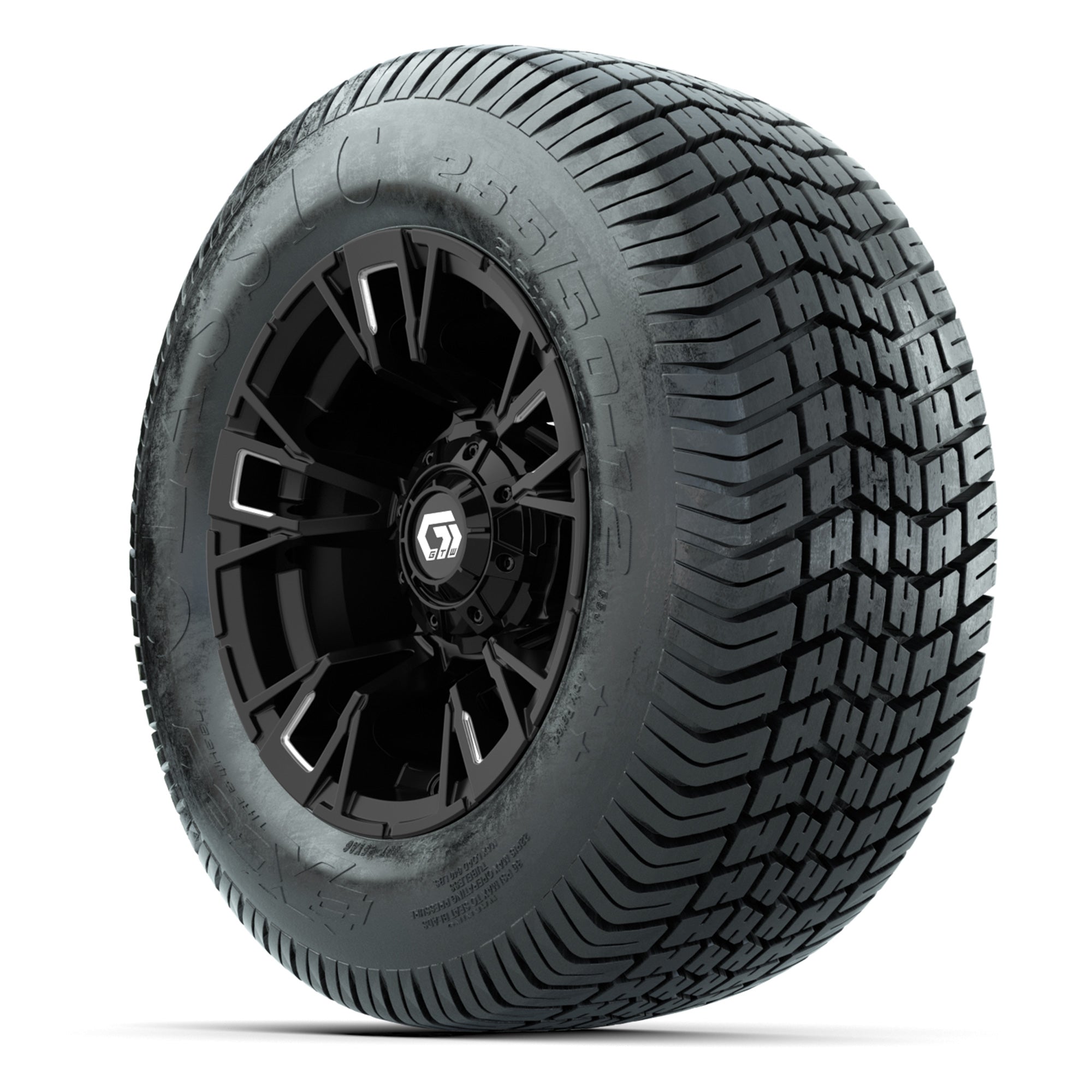 GTW® Vandal Matte Black/Machined 12 in Wheels with 255/50-12 Excel Classic Street Tires – Full Set