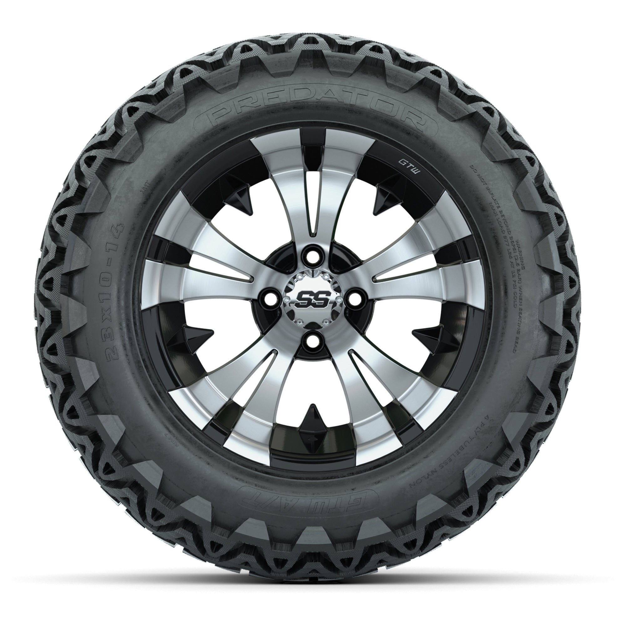 GTW Vampire Black and Machined Wheels with 23in Predator A-T - 3/4 view