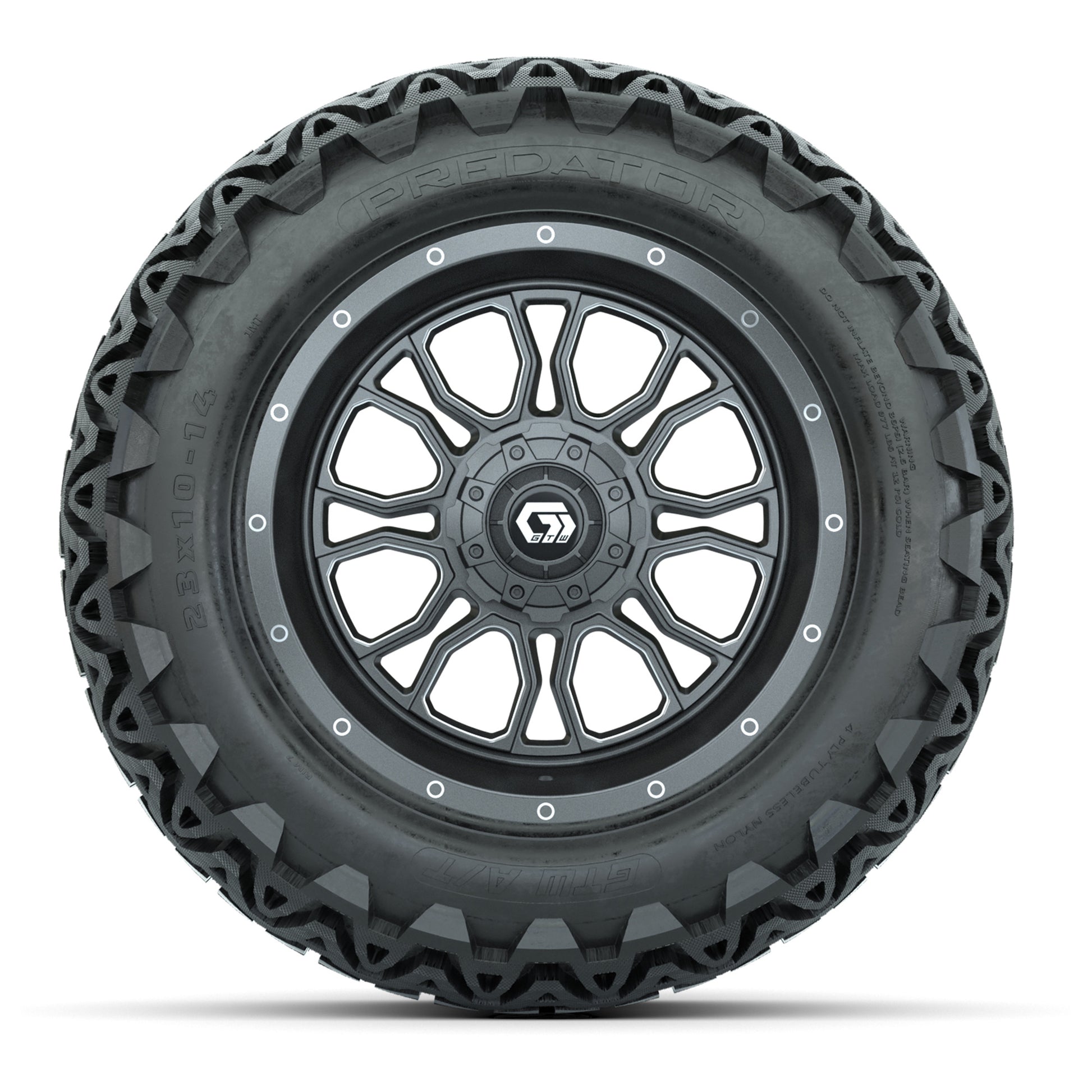 GTW Volt Gunmetal/Machined 14 in Wheels with 23x10-14 Predat - front view