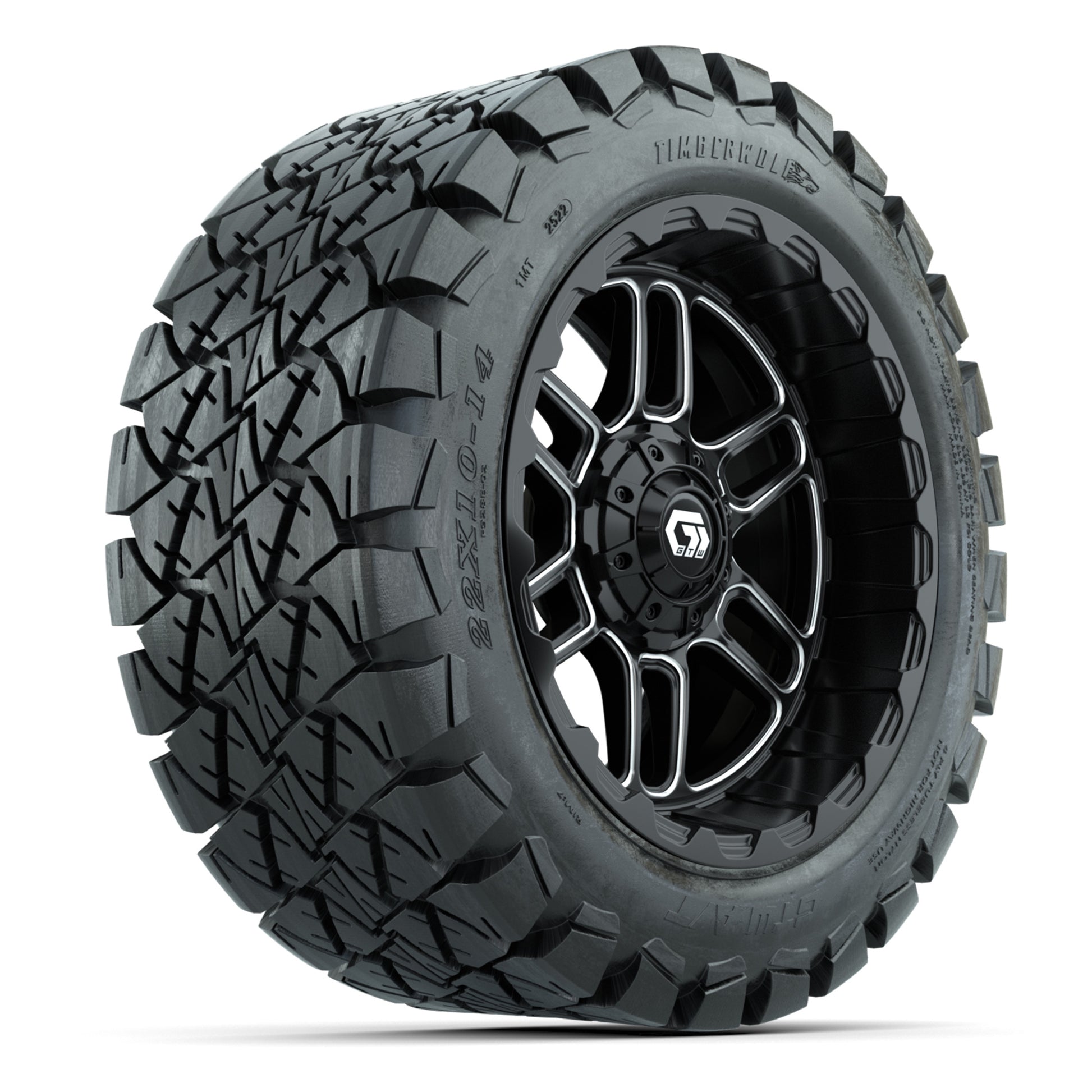 GTW Titan Black/Machined 14 in Wheels with 22X10-14 Timberwolf All-Terrain Tires – Full Set