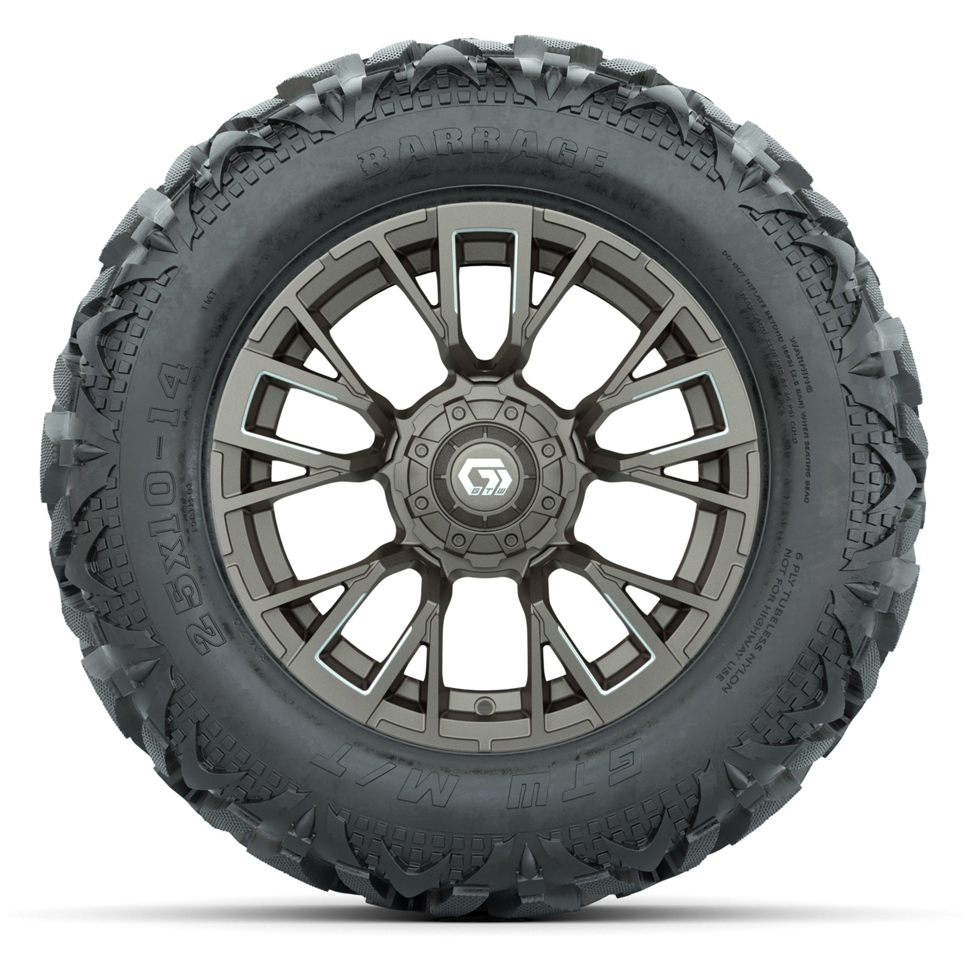 GTW Vandal Bronze/Machined 14 in Wheels with 25x10-14 Barrag - front view