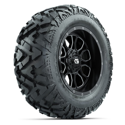 GTW Volt Black/Machined 14 in Wheels with 25x10-14 Barrage Mud Tires – Full Set