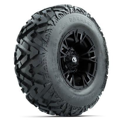 GTW® Vandal Matte Black/Machined 12 in Wheels with 25X10-12 Barrage Mud Tires – Full Set