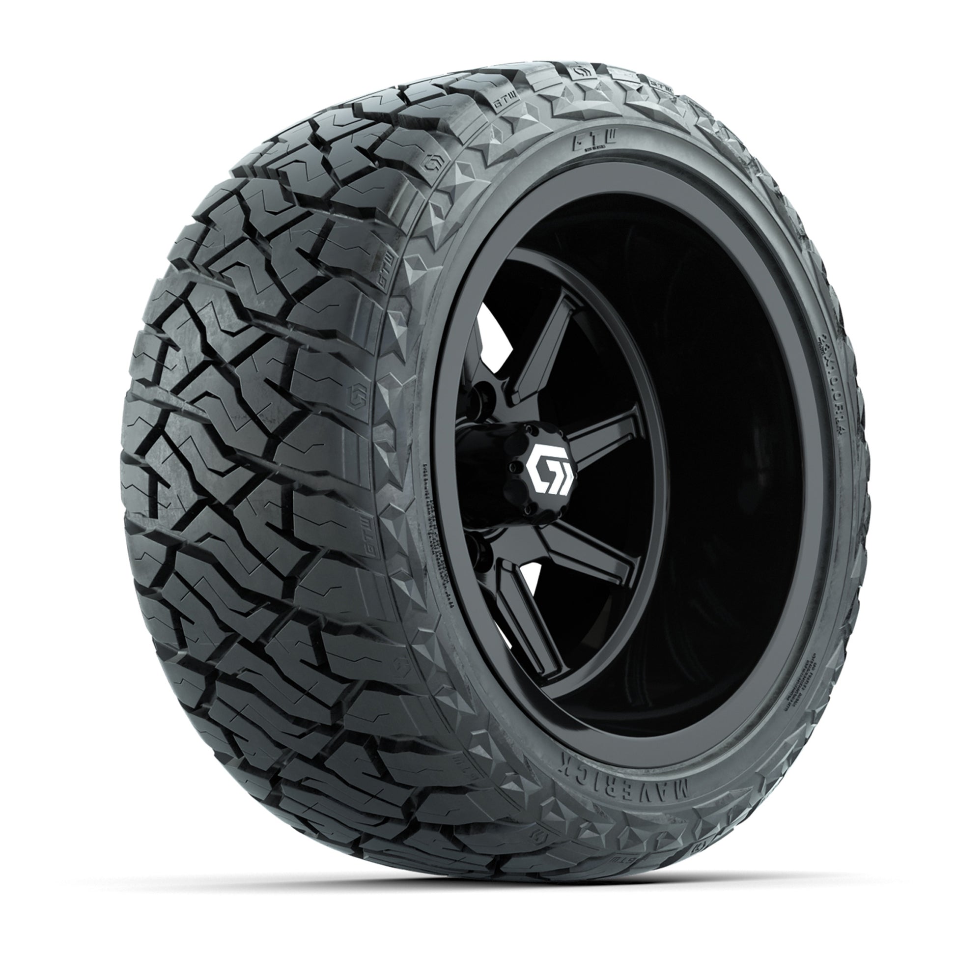 GTW Reaper Gloss Black 14 in Wheels with 23X10-R14 Maverick Steel Belted Radial All-Terrain Tires – Full Set