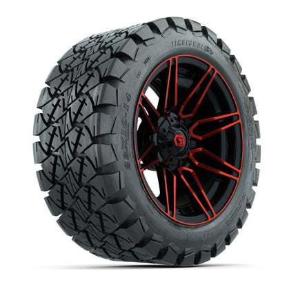 GTW® Stealth Gloss Black/Red 14 in Wheels with 22x10-14 Timberwolf All-Terrain Tires – Full Set