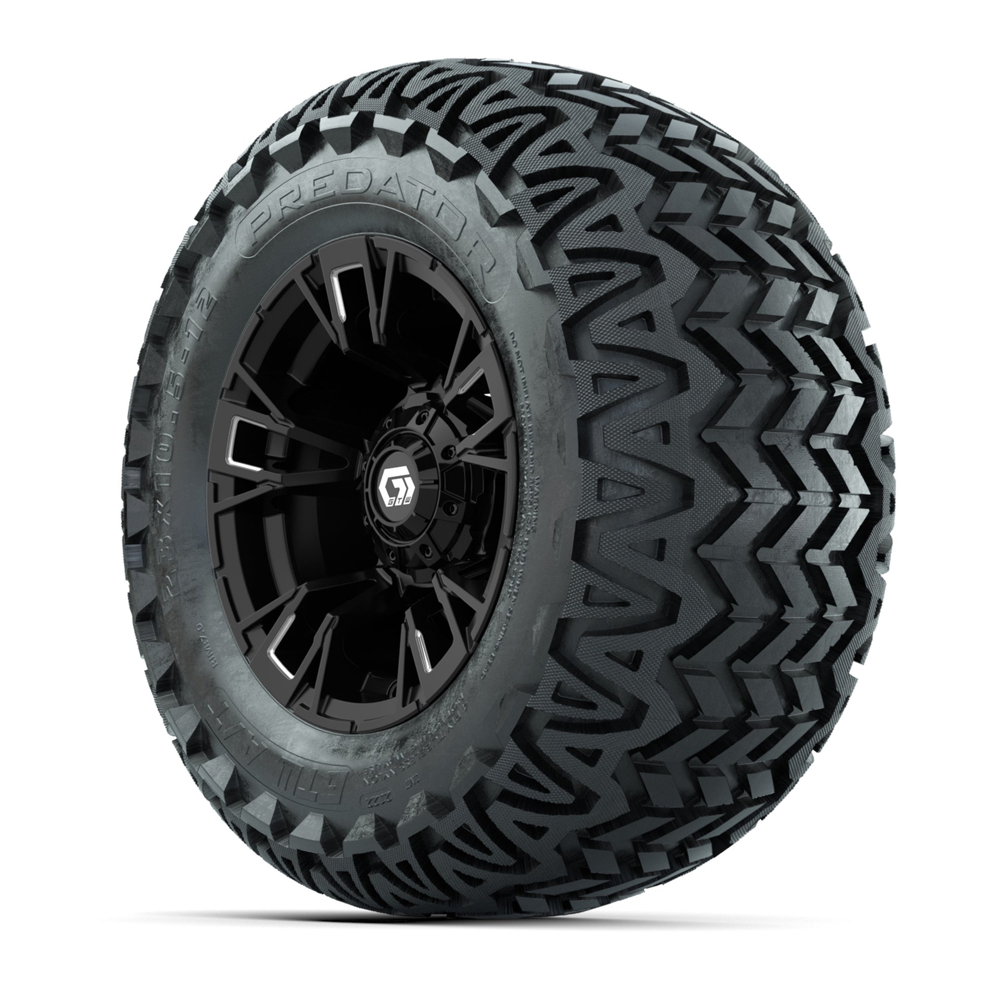 GTW® Vandal Matte Black/Machined 12 in Wheels with 23X10.5-12 Predator All-Terrain Tires – Full Set