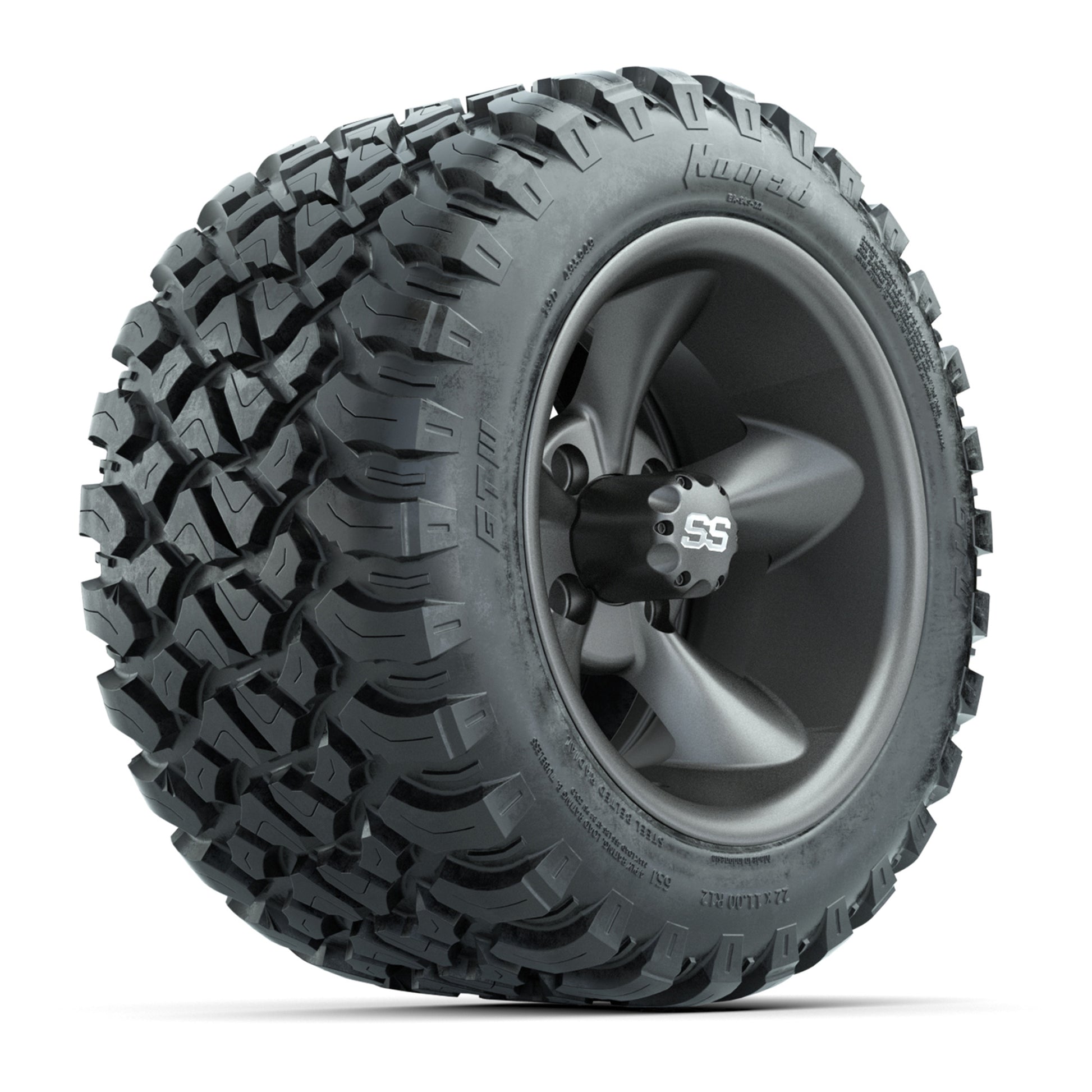 GTW® Godfather Matte Gray 12 in Wheels with 22X11-R12 Nomad Steel Belt Radial All-Terrain Tires – Full Set