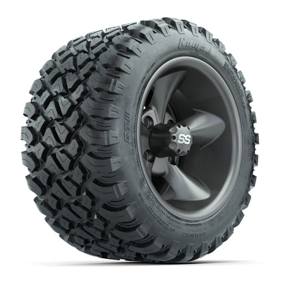 GTW® Godfather Matte Gray 12 in Wheels with 22X11-R12 Nomad Steel Belt Radial All-Terrain Tires – Full Set