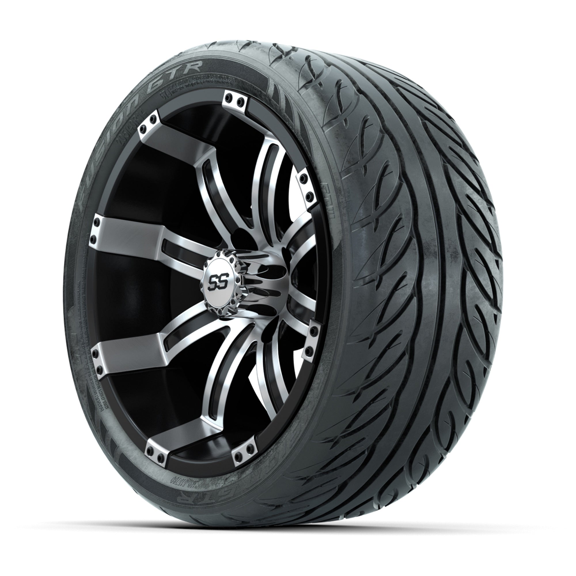 GTW® Tempest Black/Machined 14 in Wheels with 205/40-R14 Fus - 3/4 view