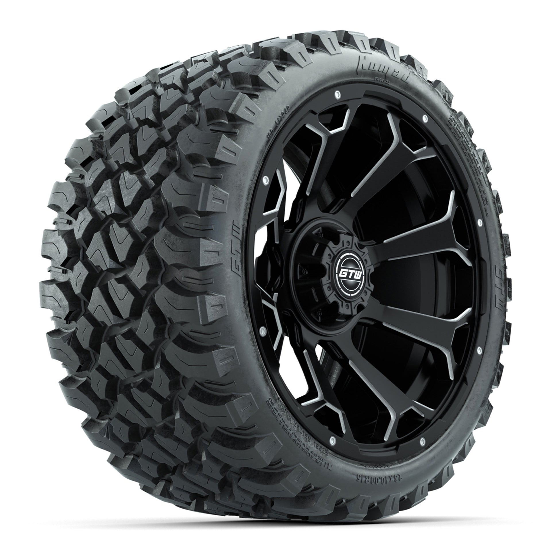 Set of (4) 15″ GTW Raven Matte Black Wheels with 23x10-R15 Nomad All-Terrain Tires