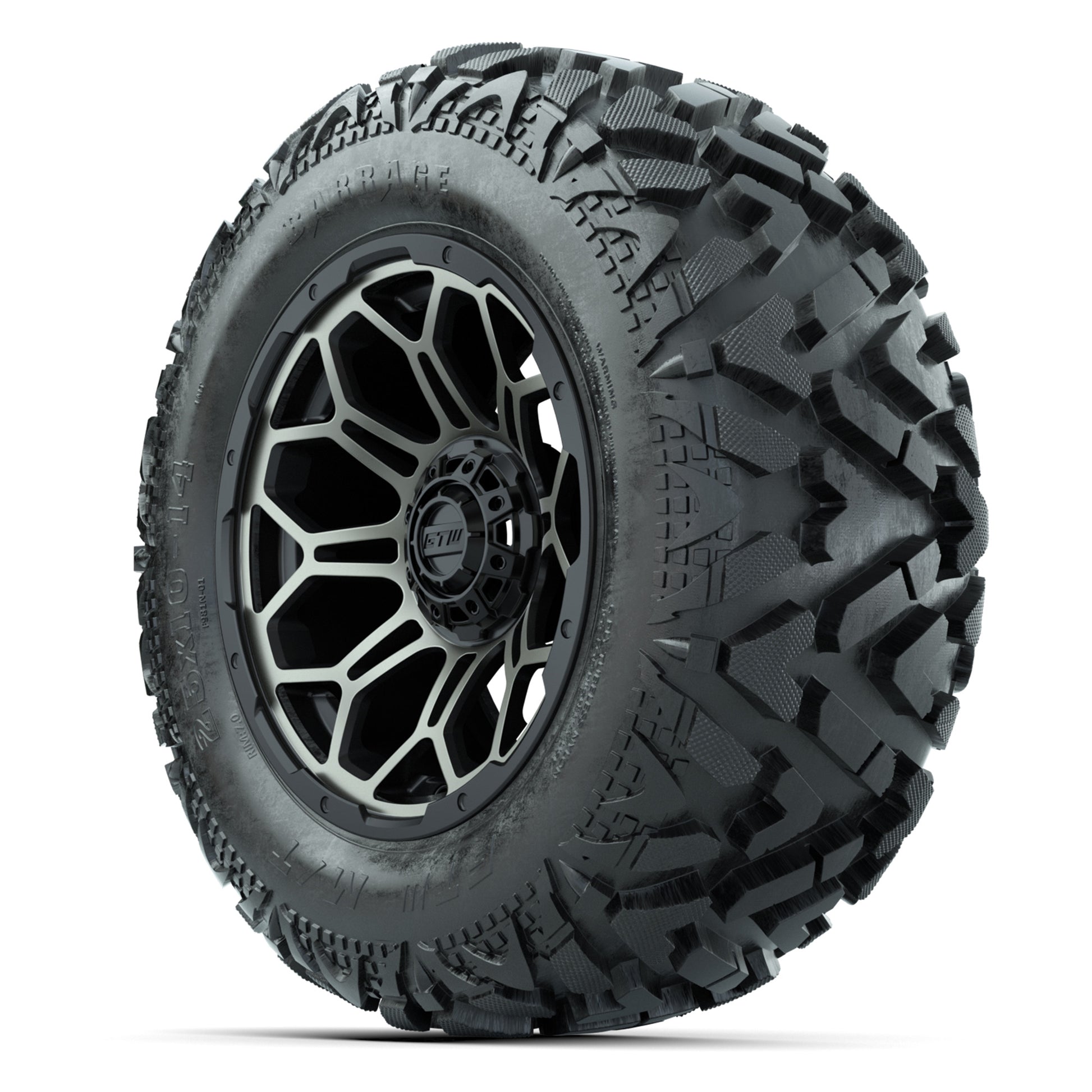GTW Bravo Black/Bronze Tint 14 in Wheels with 25x10-14 Barra - 3/4 view