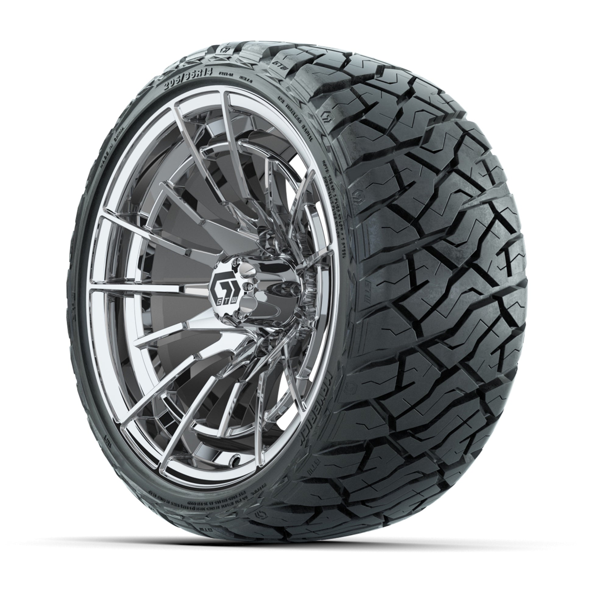GTW Boost Chrome 14 in Wheels with 205/35-R14 Maverick Low-P - 3/4 view
