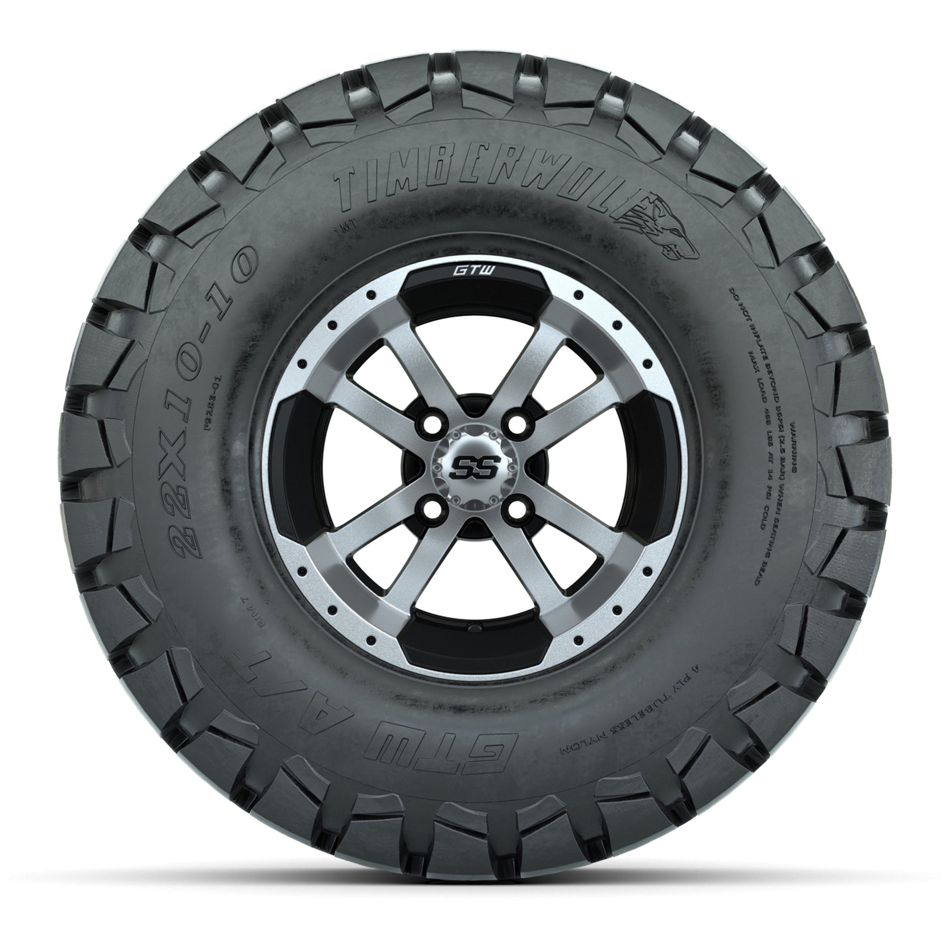 GTW Storm Trooper Black and Machined Wheels with 22in Timberwolf Mud Tires - 10 Inch