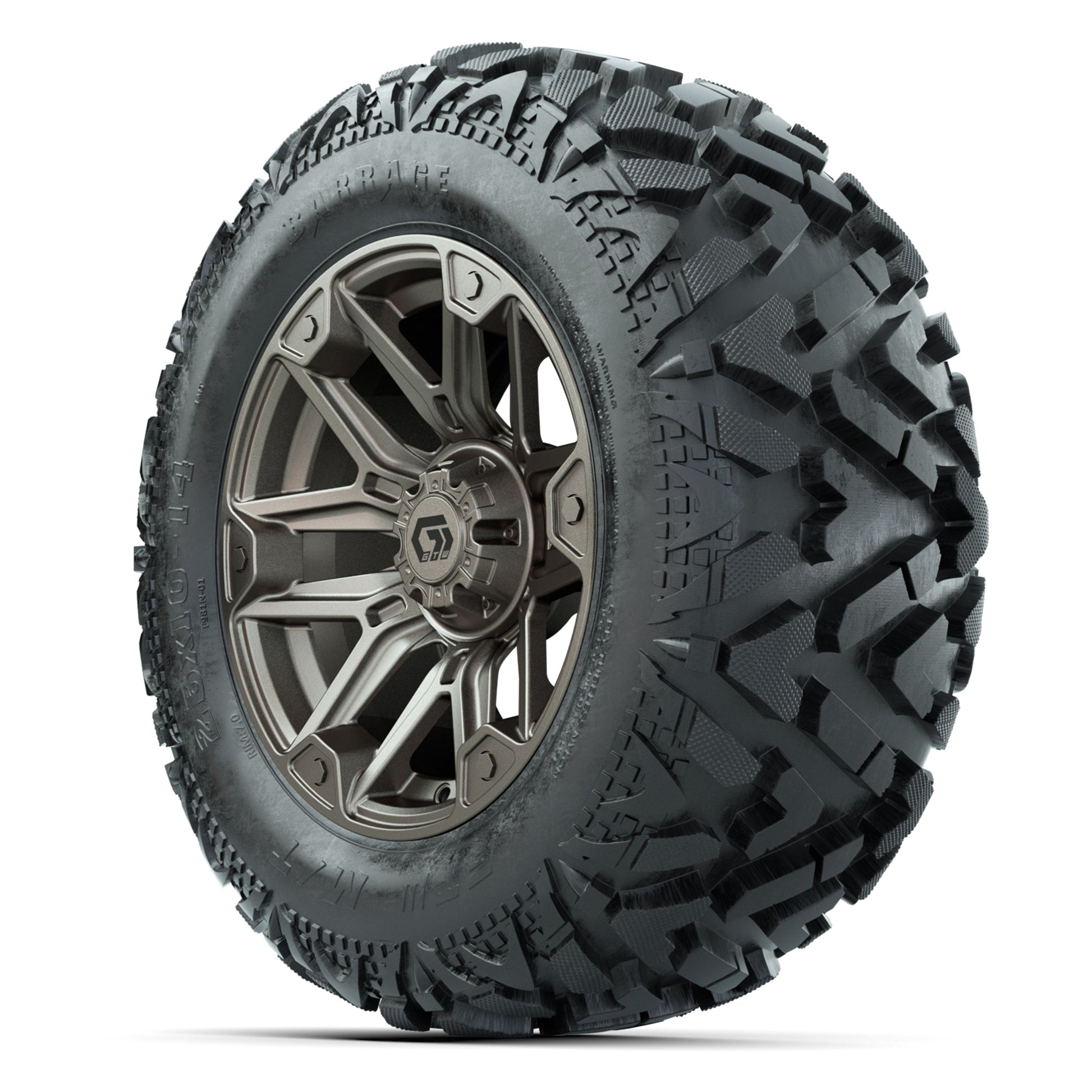 GTW Graffiti Bronze/Black 14 in Wheels with 25x10-14 Barrage - 3/4 view