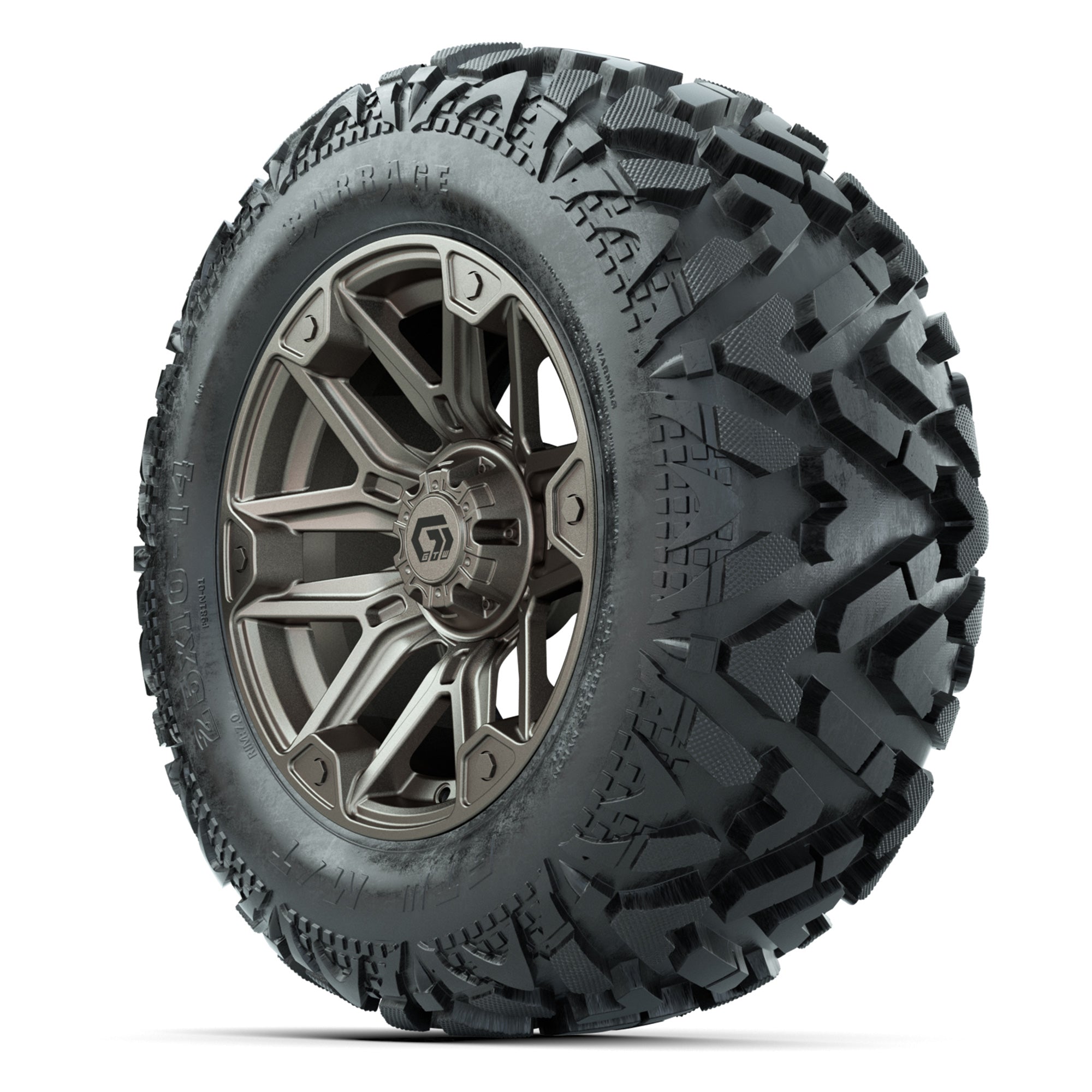 GTW Graffiti Bronze/Black 14 in Wheels with 25x10-14 Barrage - 3/4 view