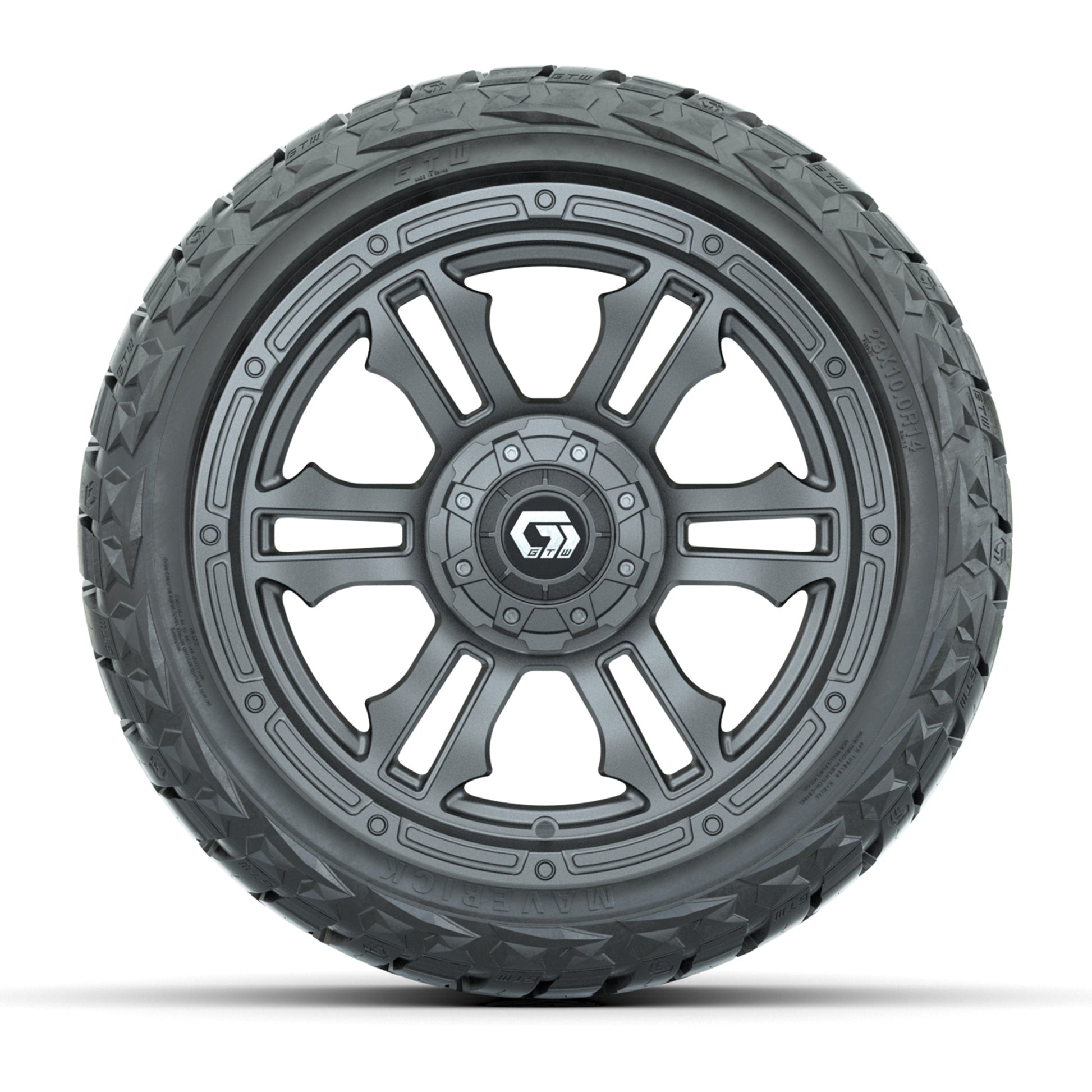 GTW Shogun Gloss Gunmetal 14 in Wheels with 23x10.00-R14 Mav - front view