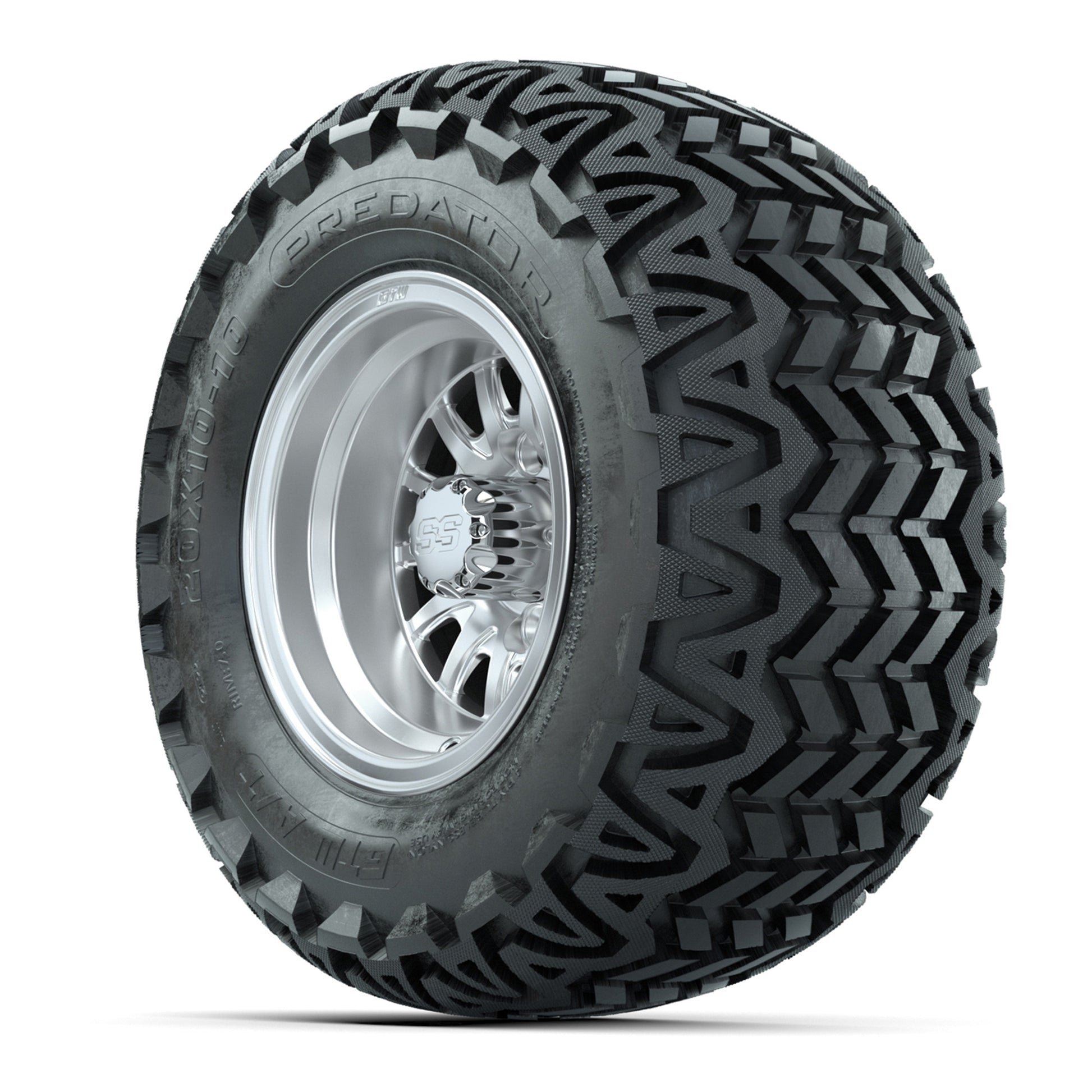 GTW Medusa Silver and Machined Wheels with 20in Predator A-T Tires - 10 Inch