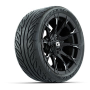 GTW® Diablo Gloss Black/Machined 14 in Wheels with 205/40-R14 Fusion GTR Steel Belted Street Tires – Full Set