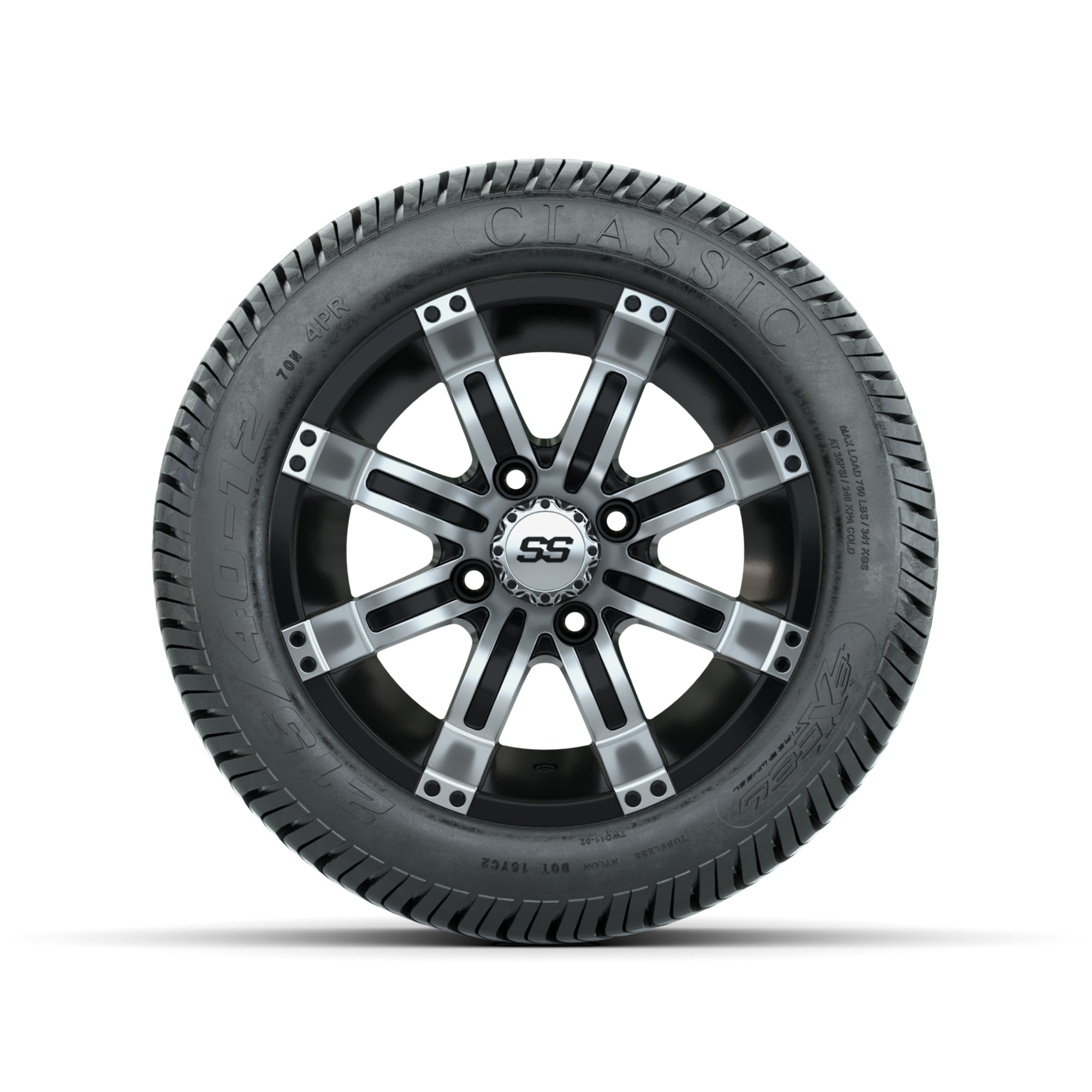Set of (4) 12 in GTW Tempest Wheels with 215/40-12 Excel Classic Street Tires