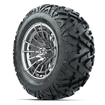 GTW Boost Chrome 14 in Wheels with 25x10-14 Barrage Mud Tire - 3/4 view