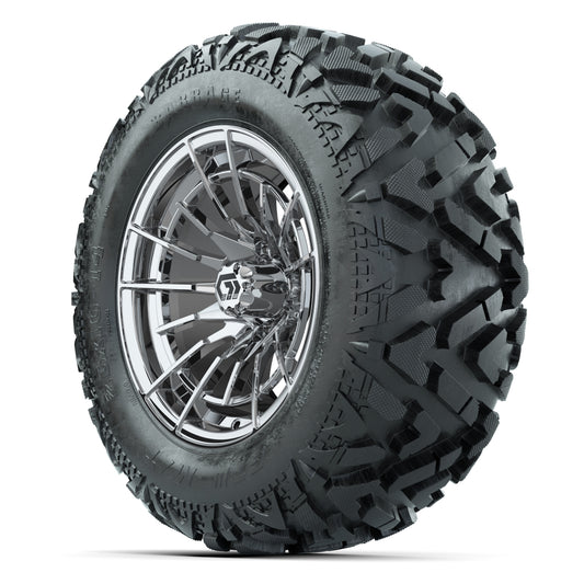 GTW Boost Chrome 14 in Wheels with 25x10-14 Barrage Mud Tire - 3/4 view